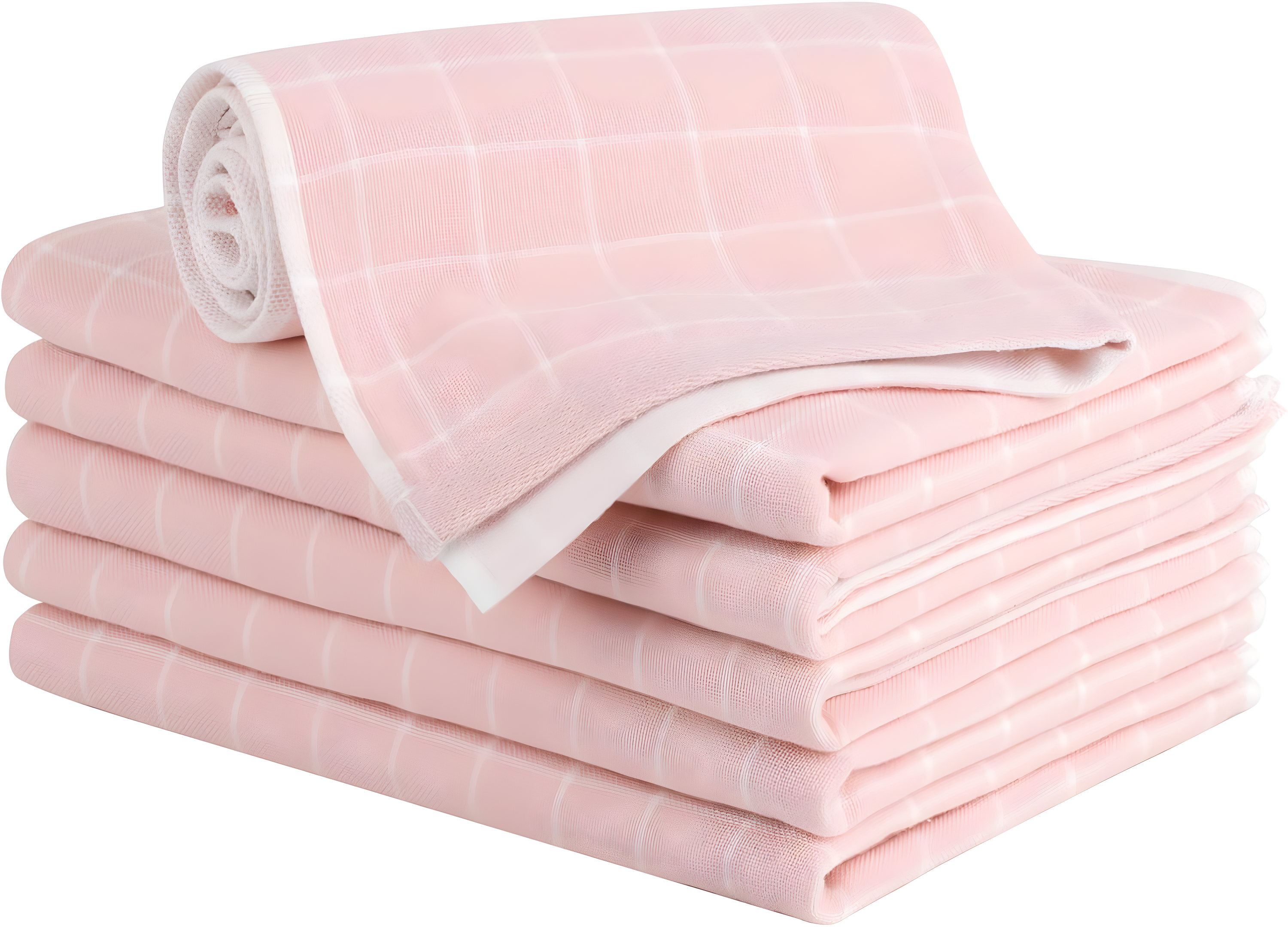 Soft Pink Plaid Cotton Terry Kitchen Towel Set