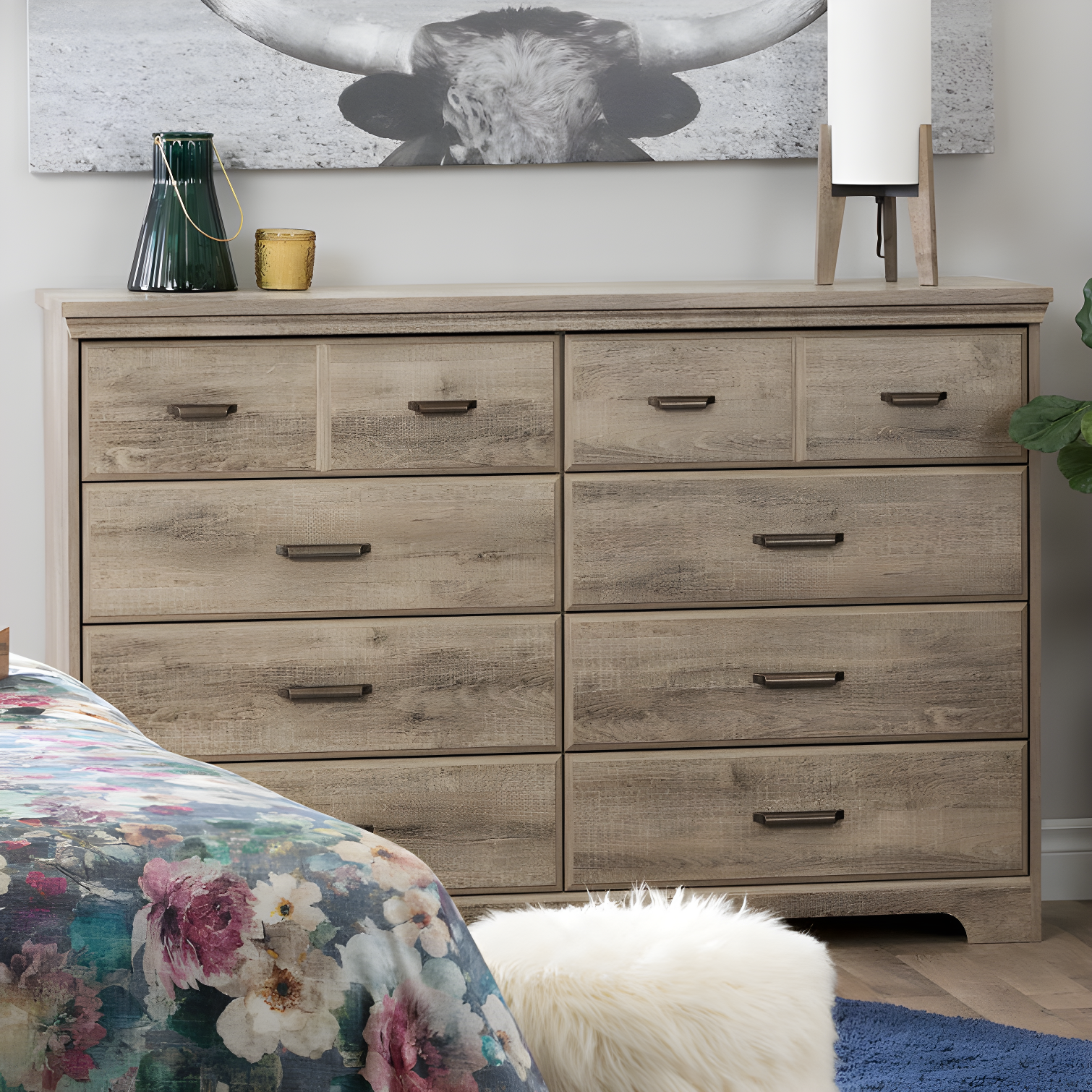 Cottage Charm Weathered Oak Double Dresser with Soft Close Drawers