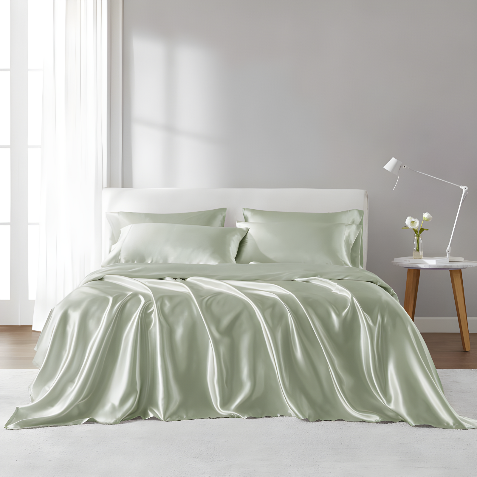 Sage Twin Satin Luxury Sheet Set with Pillowcases