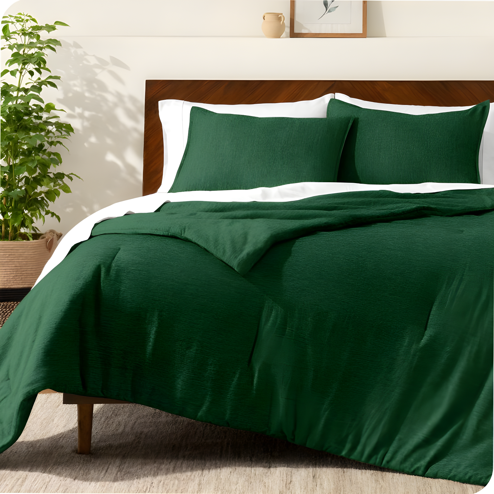 Full Heather Forest Green Down Alternative Microfiber Comforter Set