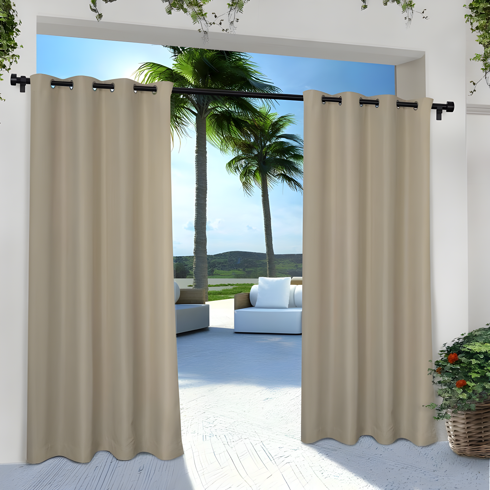 Taupe Polyester Light-Filtering Grommet Curtain Panels, 54x96, Set of 2