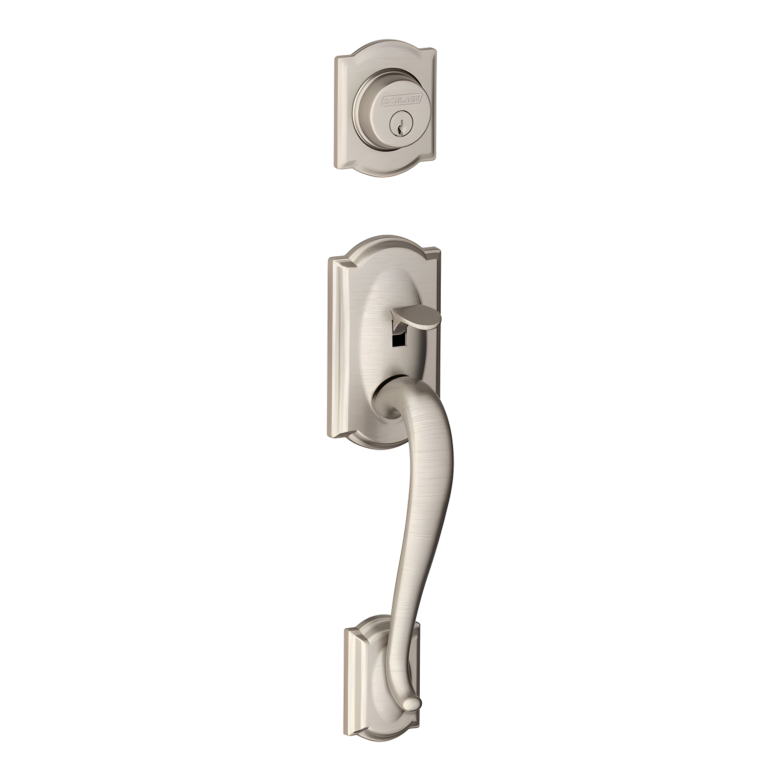 Schlage Camelot Satin Nickel Handleset with Accent Lever