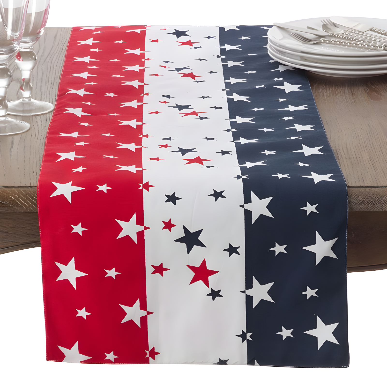 Patriotic Red White and Blue Cotton Table Runner