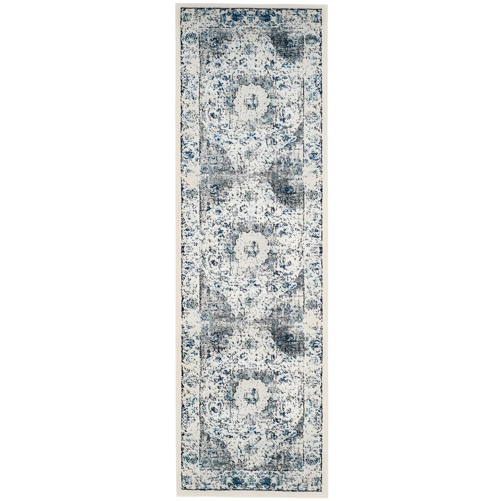 Evoke Grey and Ivory Floral Runner Rug