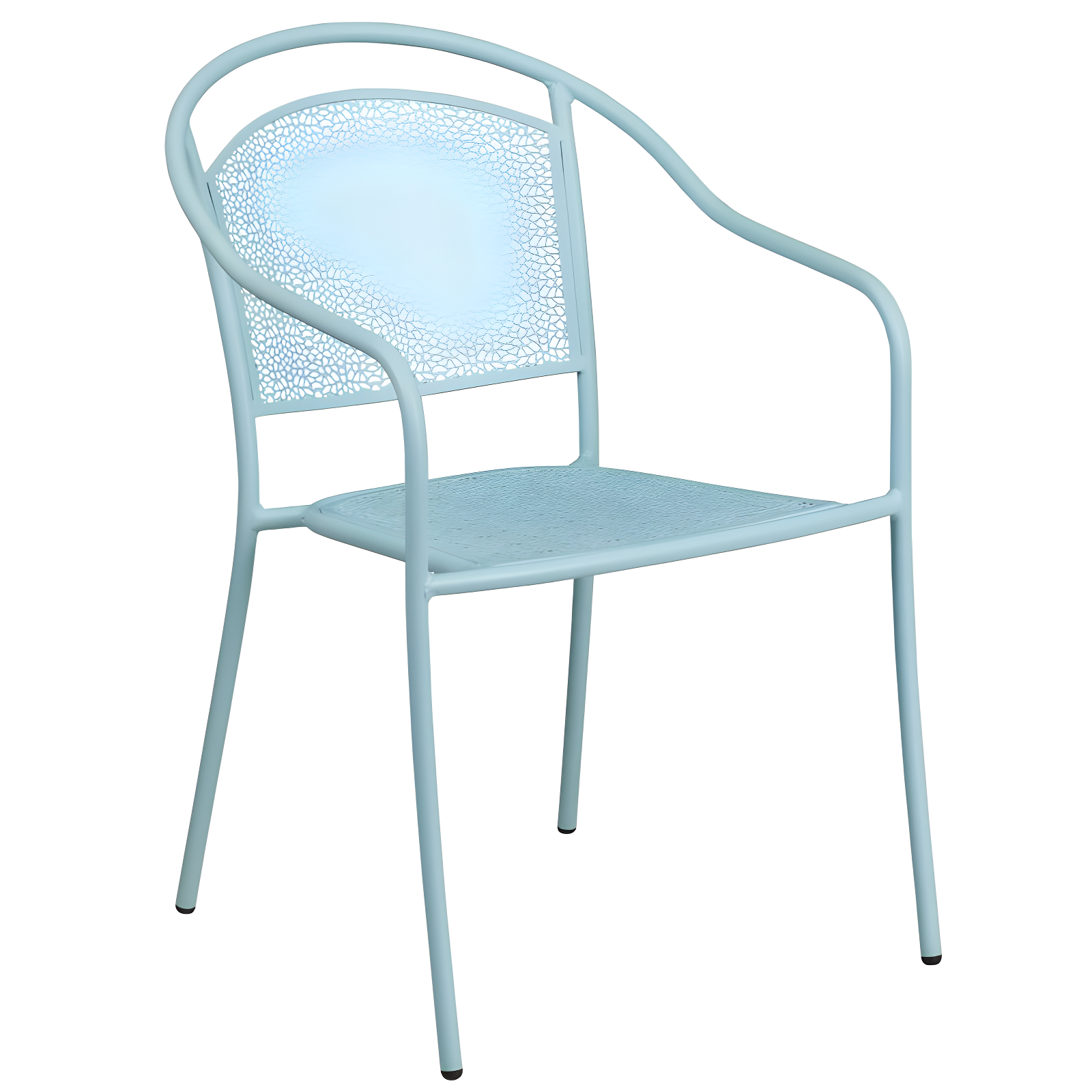 Sky Blue Metal Rain Flower Design Outdoor Dining Chair