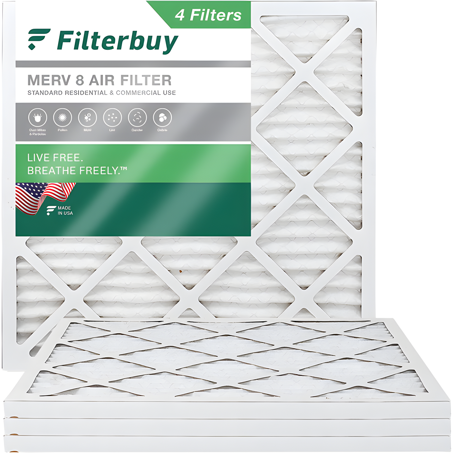 Filterbuy 20x20x1 MERV 8 Pleated HVAC Furnace Air Filters 4-Pack