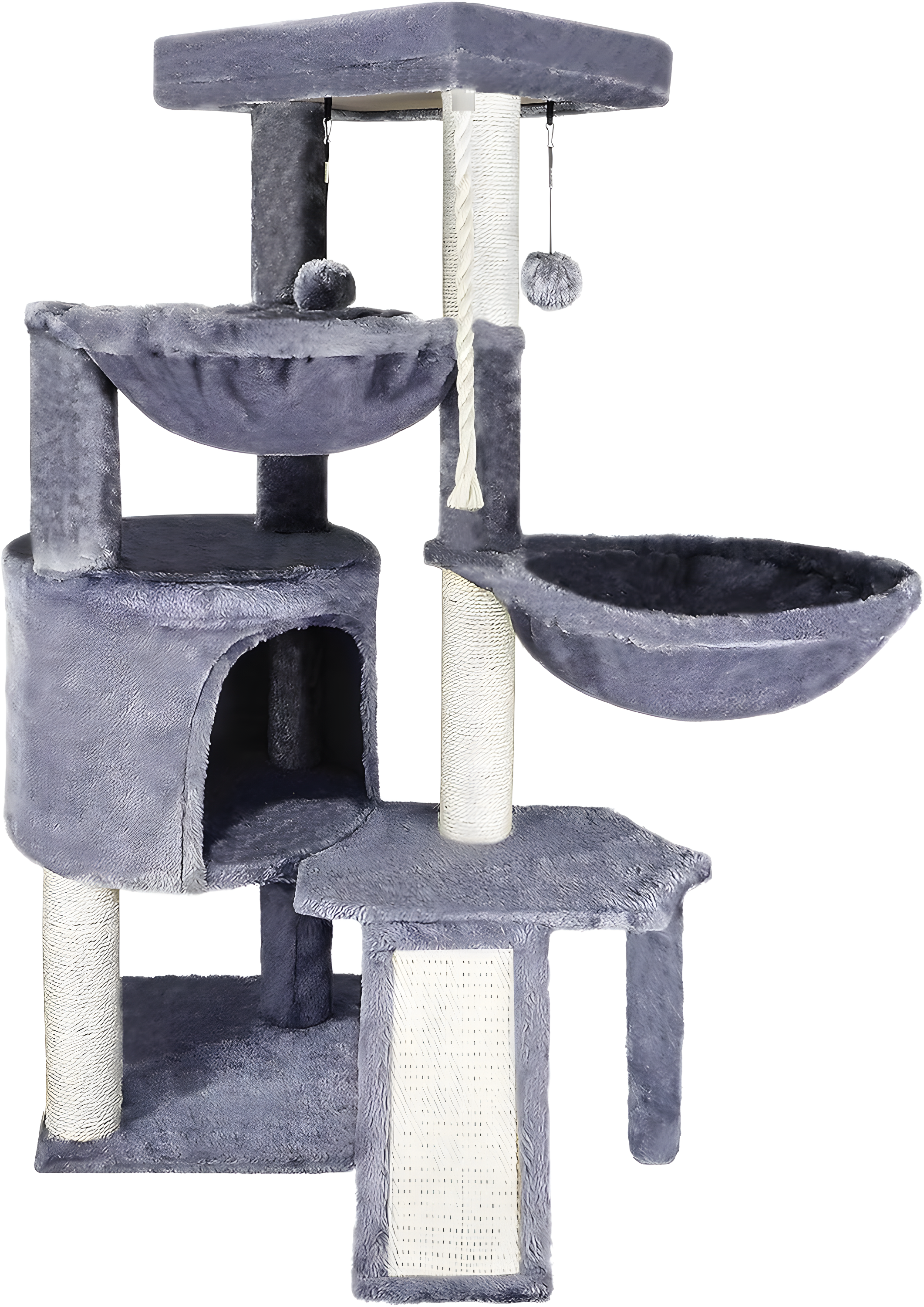 Grey Three-Layer Cat Tree with Condo and Hammocks