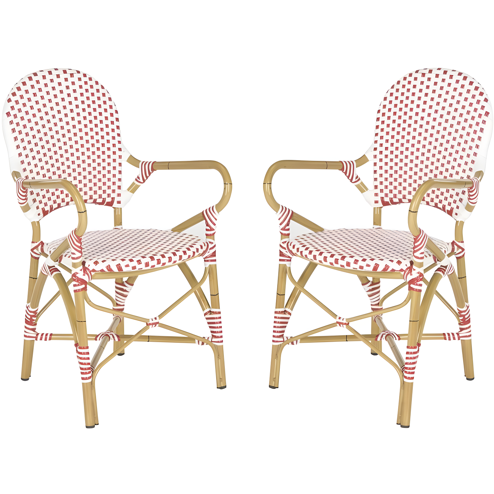 Coastal Cottage Red and White Transitional Arm Chair, Set of 2