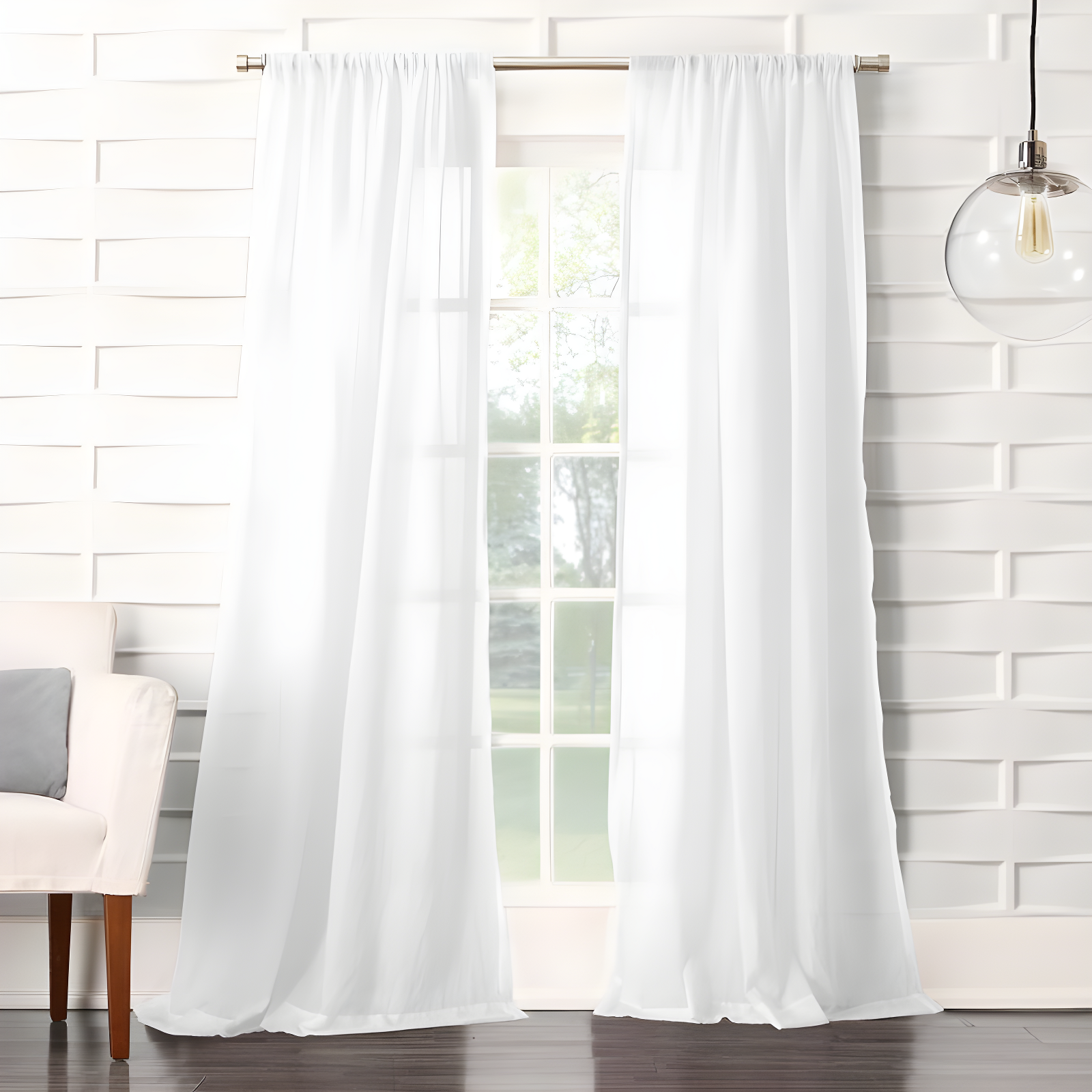 White Sheer Crushed Texture Rod Pocket Curtain Panel 50x120