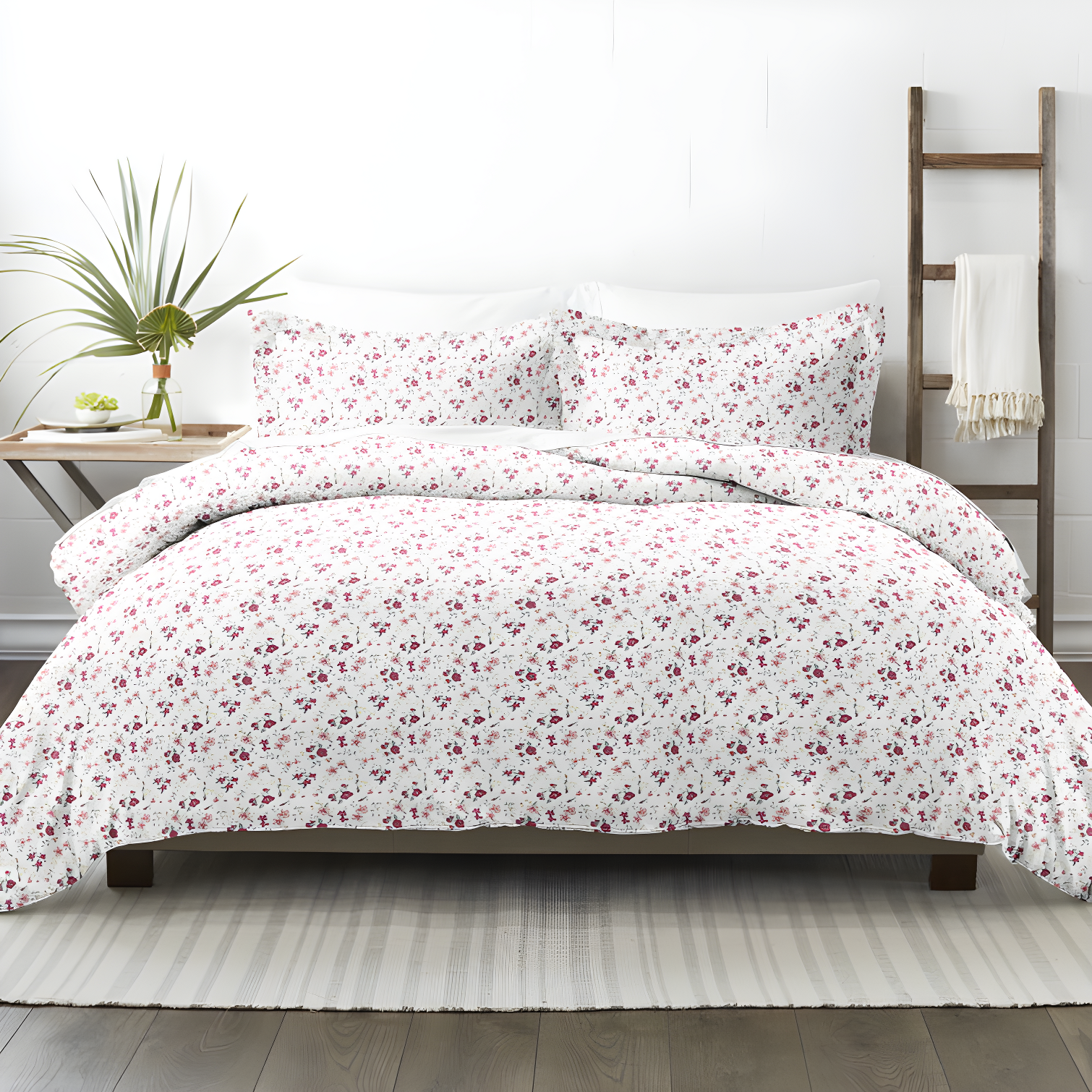 King/California King Pink Floral Microfiber Duvet Cover Set