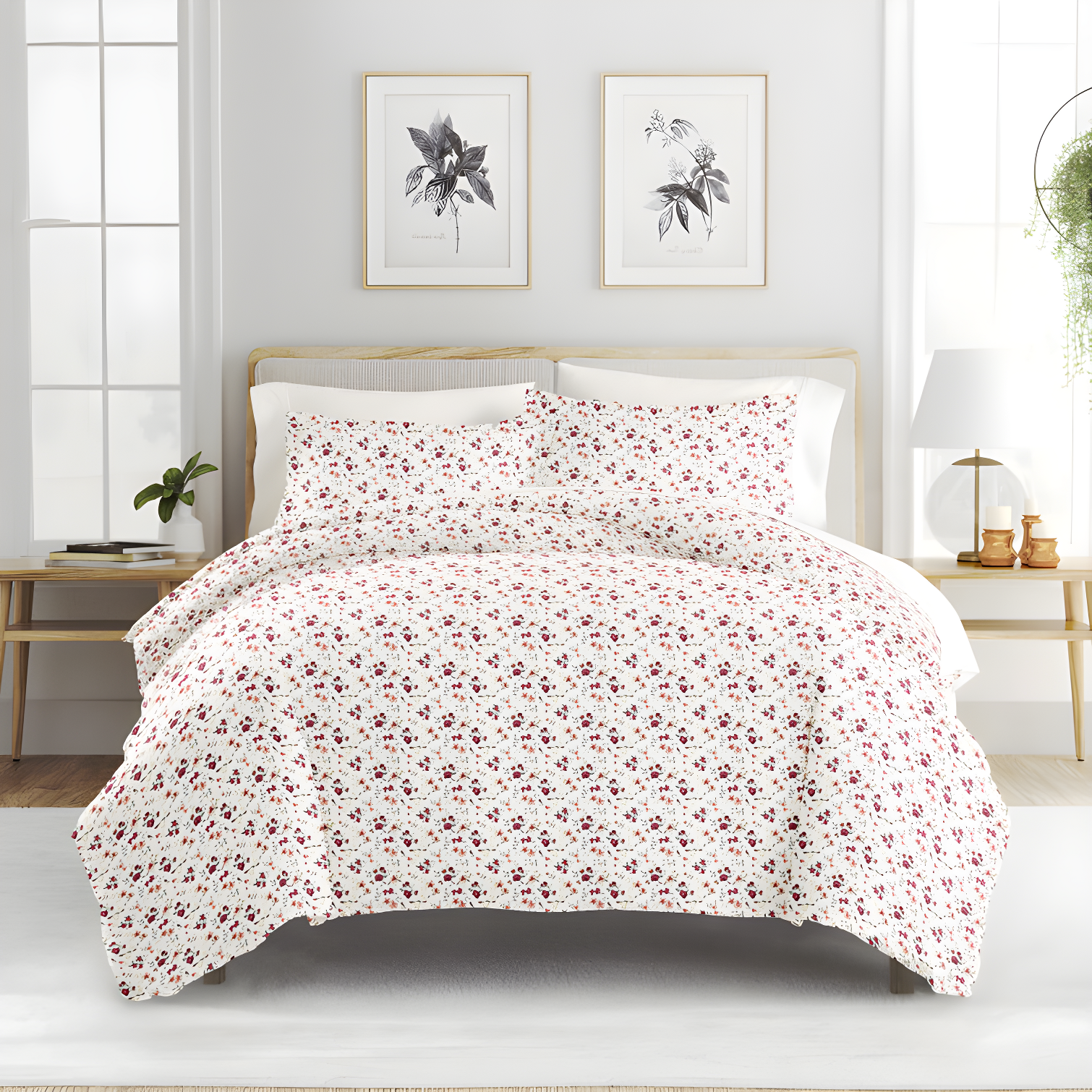 King/California King Pink Floral Microfiber Duvet Cover Set