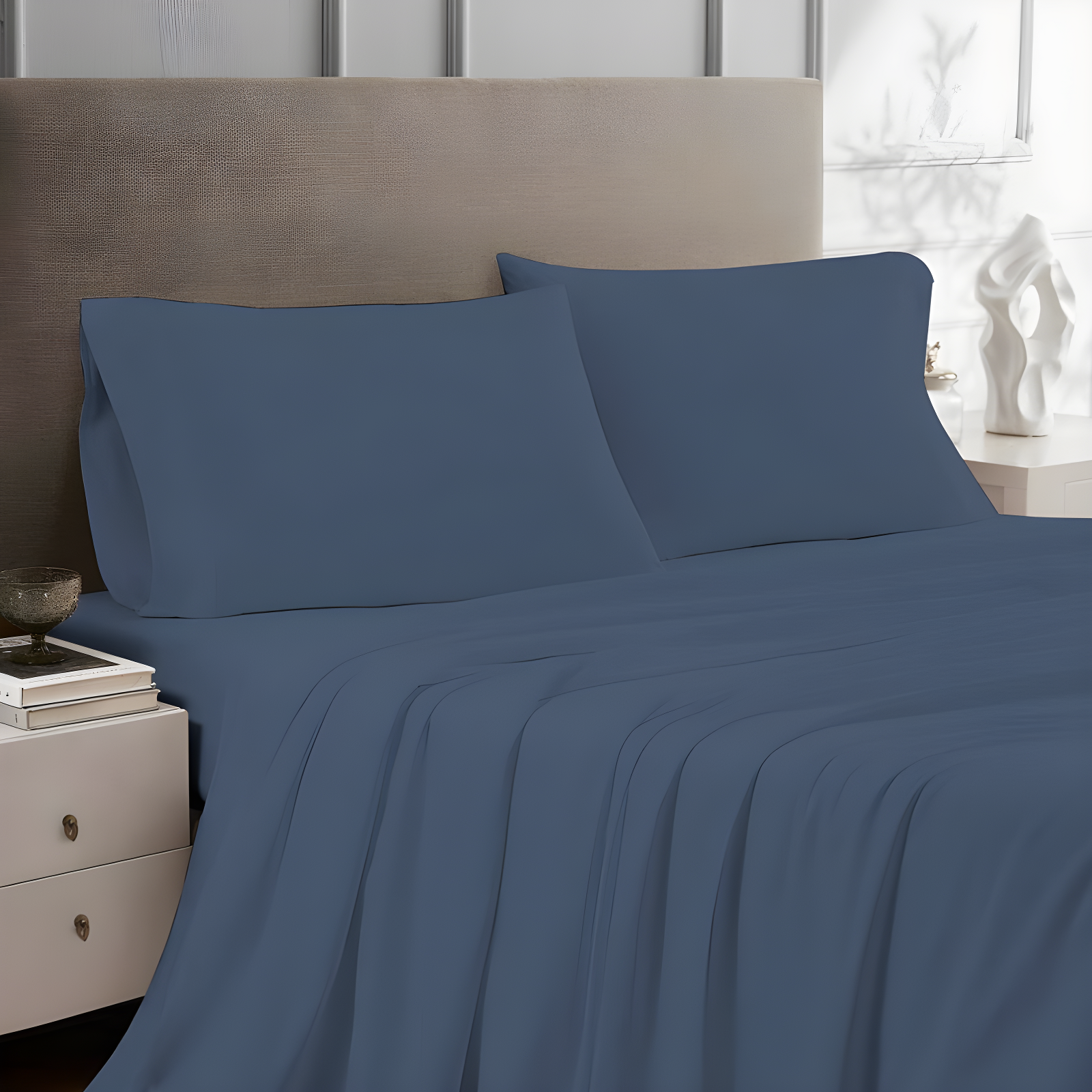 Twin Navy Cotton Percale Sheet Set for Kids