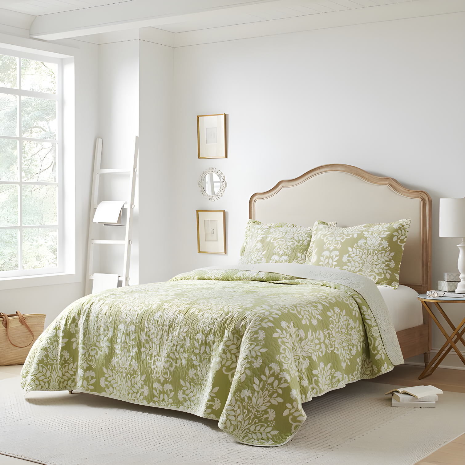 Sage Green Cotton Reversible Full Quilt Set with Shams