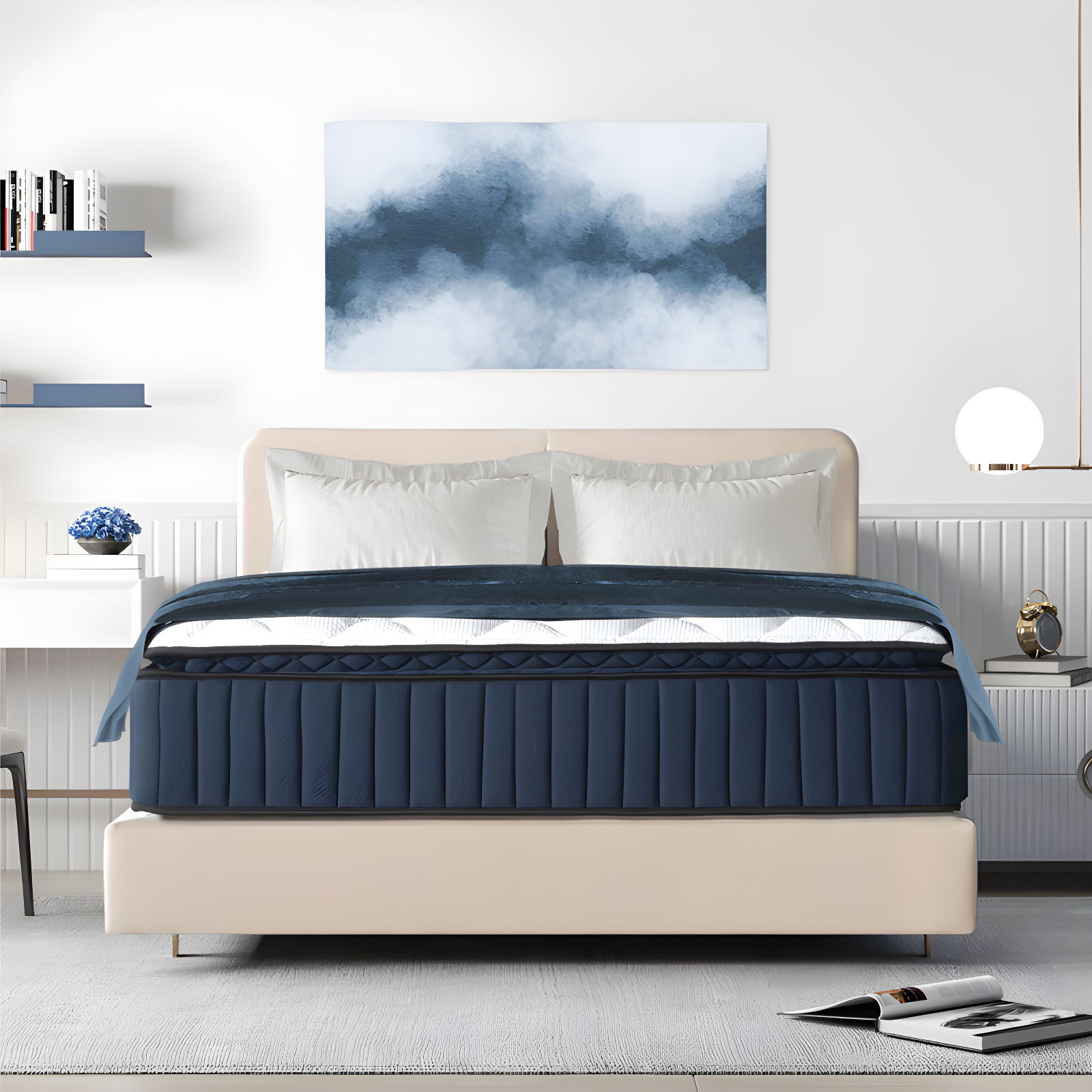 King 14" Navy Pillowtop Innerspring Memory Foam Mattress