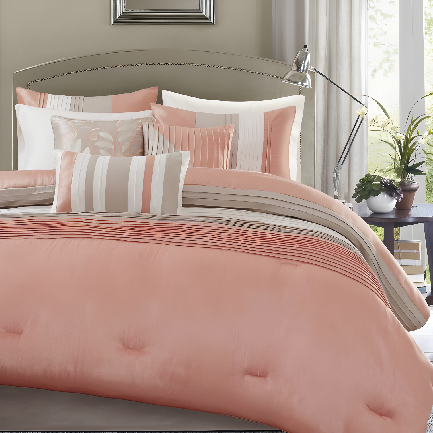 Coral King Microfiber 7-Piece Comforter Set with Tucks