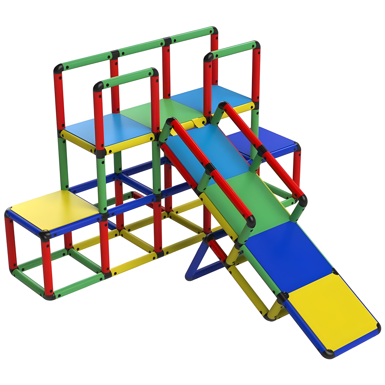 Multicolor Life Size Play Structure with Slide and Wheels