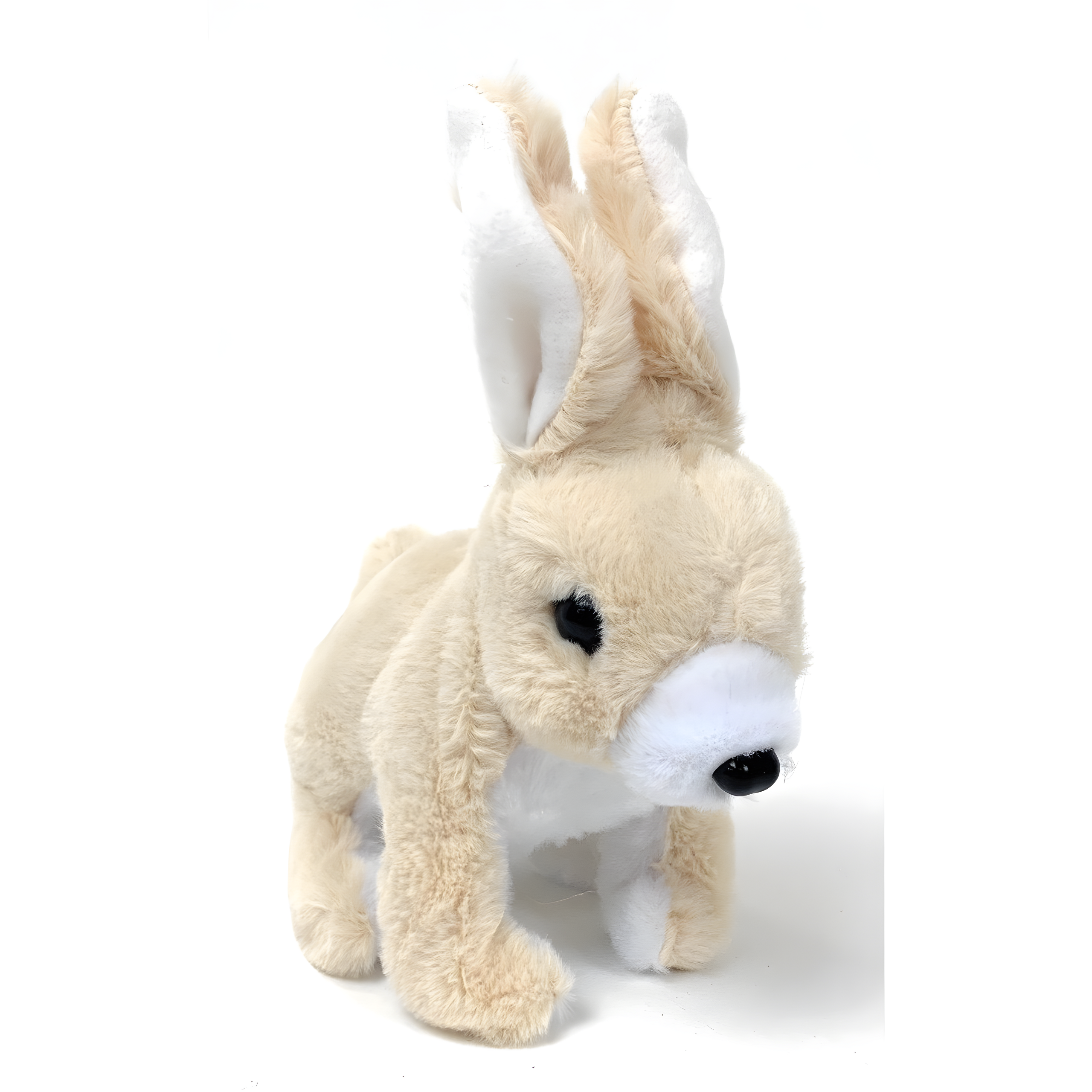 Lifelike Beige and White Plush Hopping Rabbit Toy