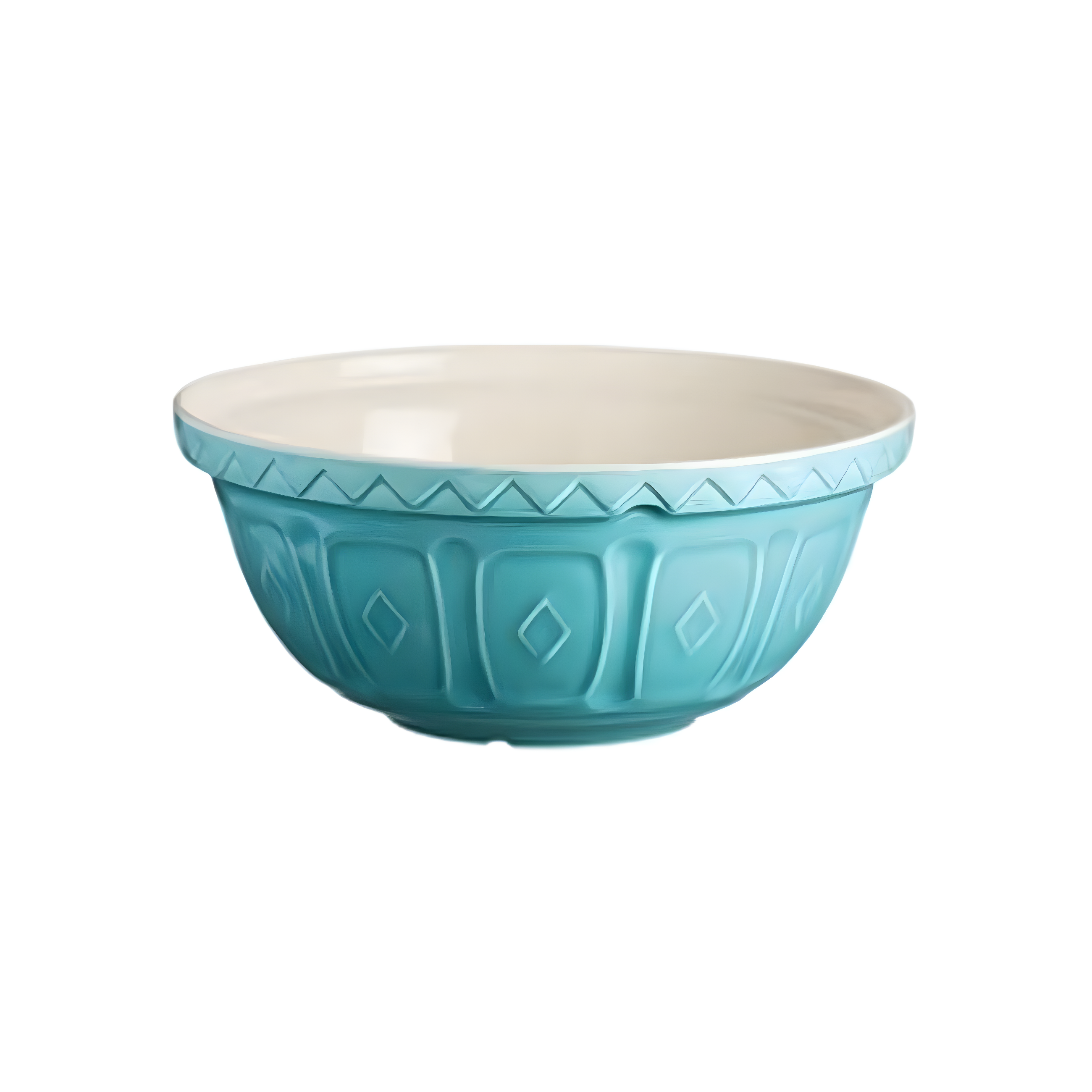 Turquoise Ceramic Mixing Bowl with Patterned Exterior, 14"