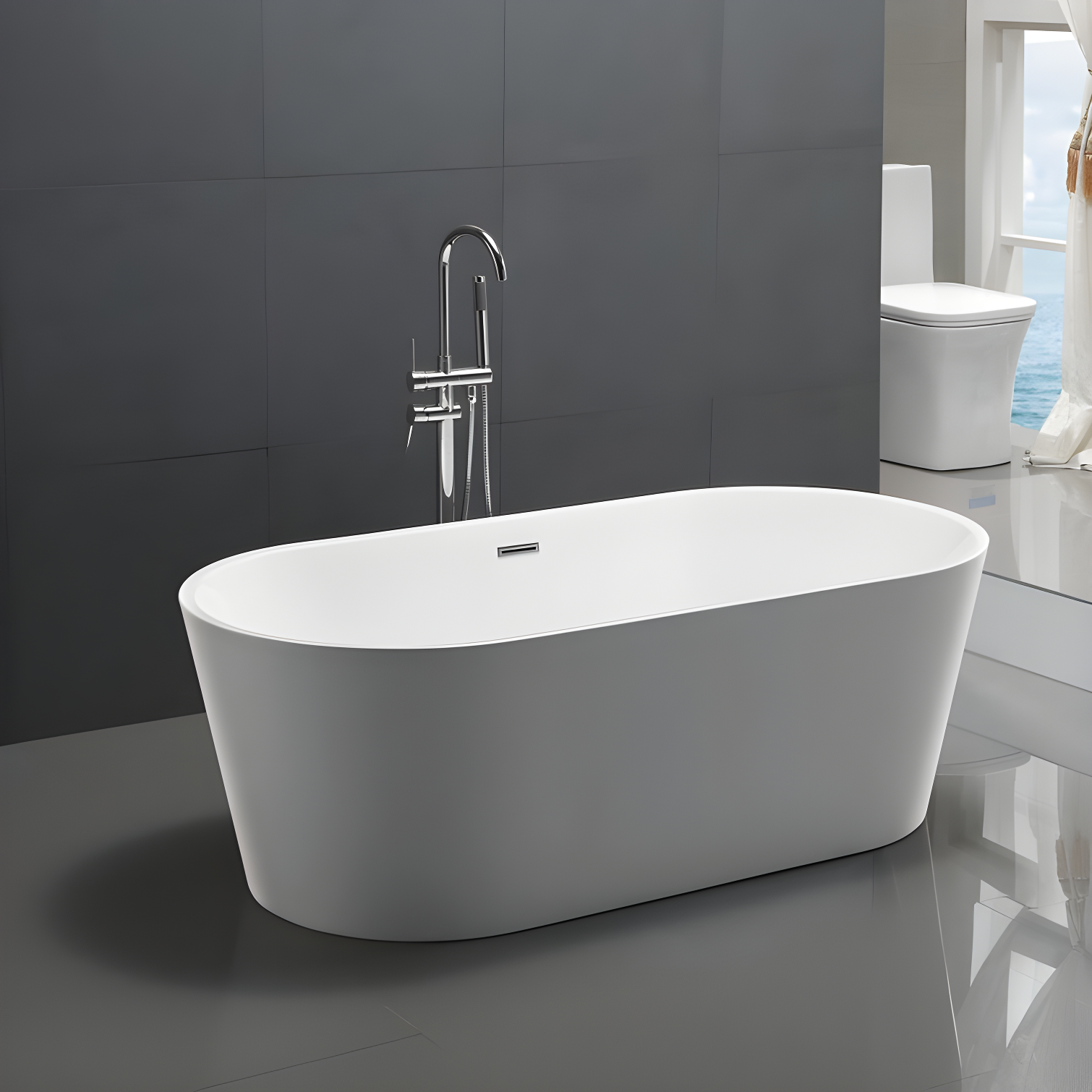 Chand Series 67'' White Freestanding Acrylic Bathtub