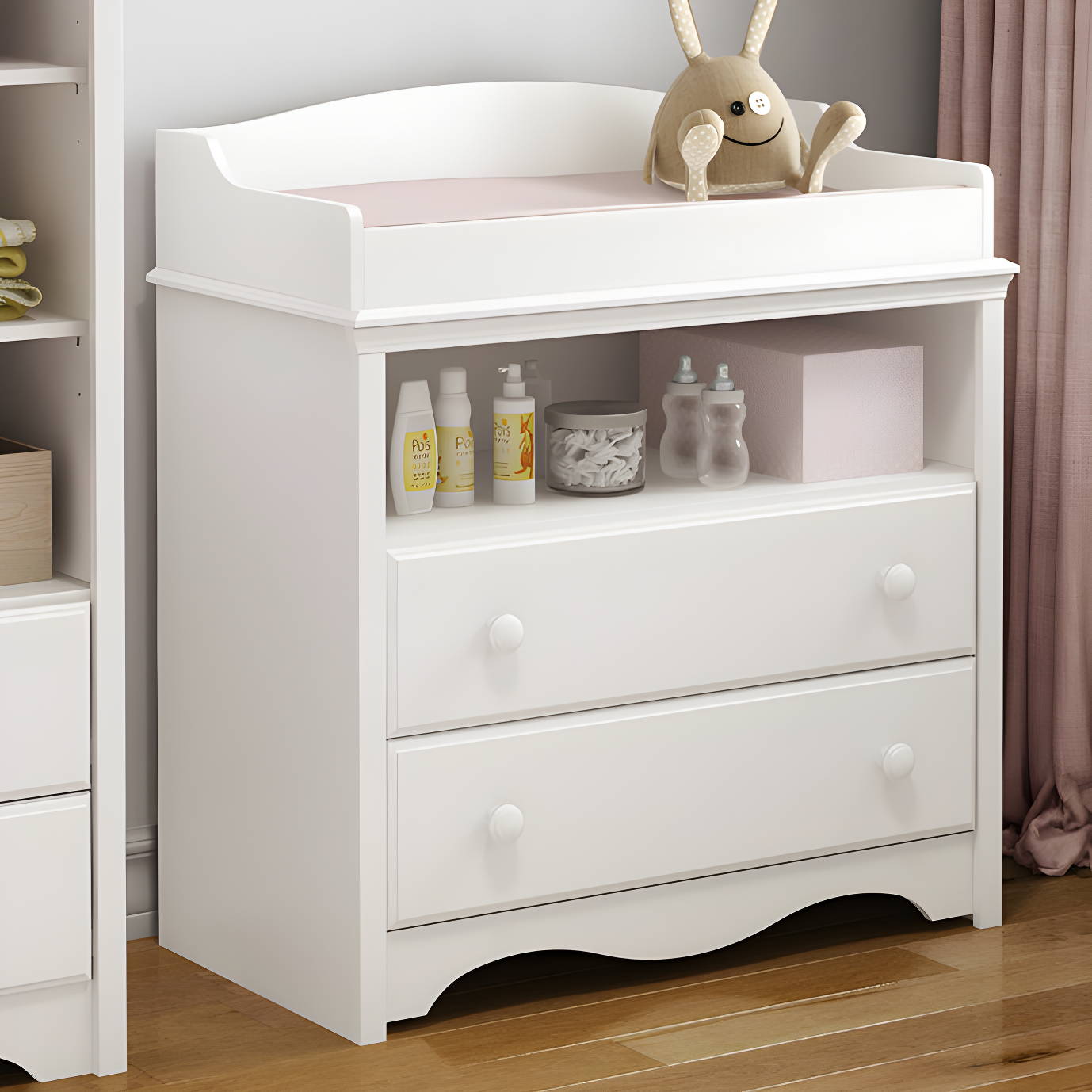 Pure White Wooden Changing Table Dresser with Drawers