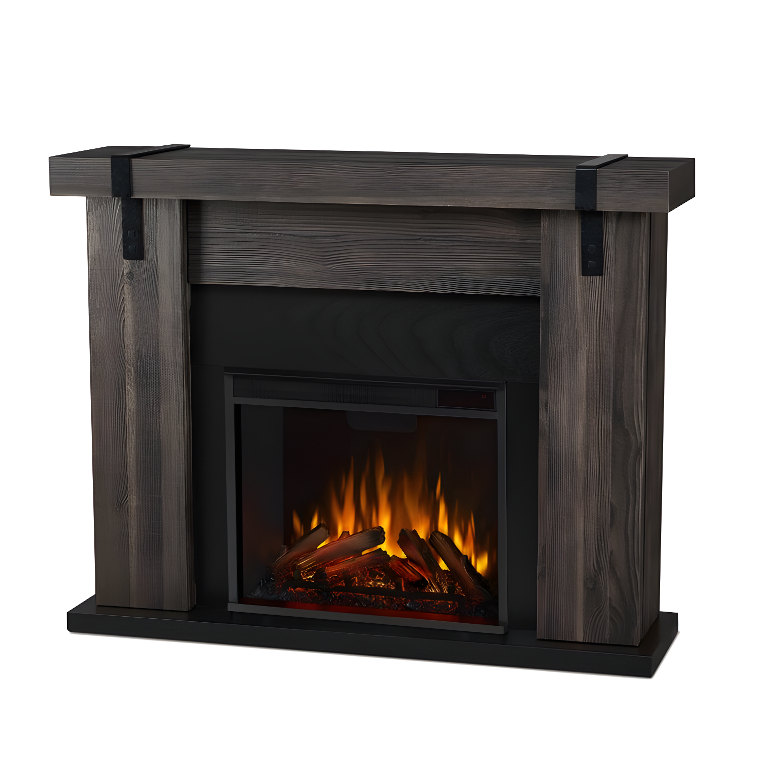 Gray Barnwood Electric Fireplace with Mantel