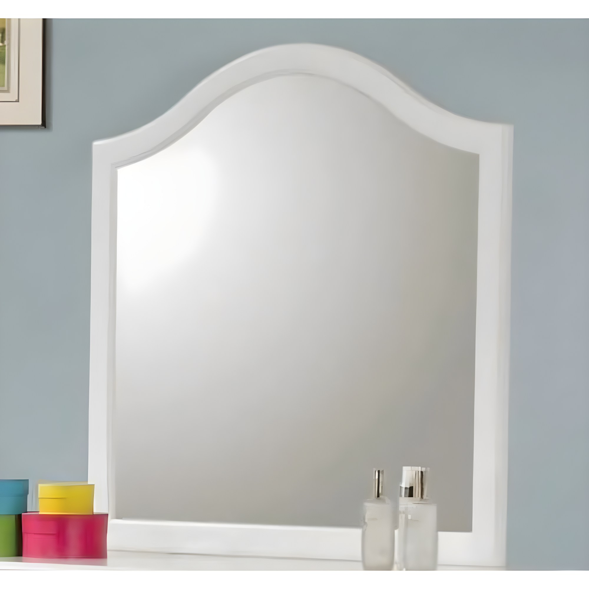 White Transitional Rectangular Kids Dresser Mirror