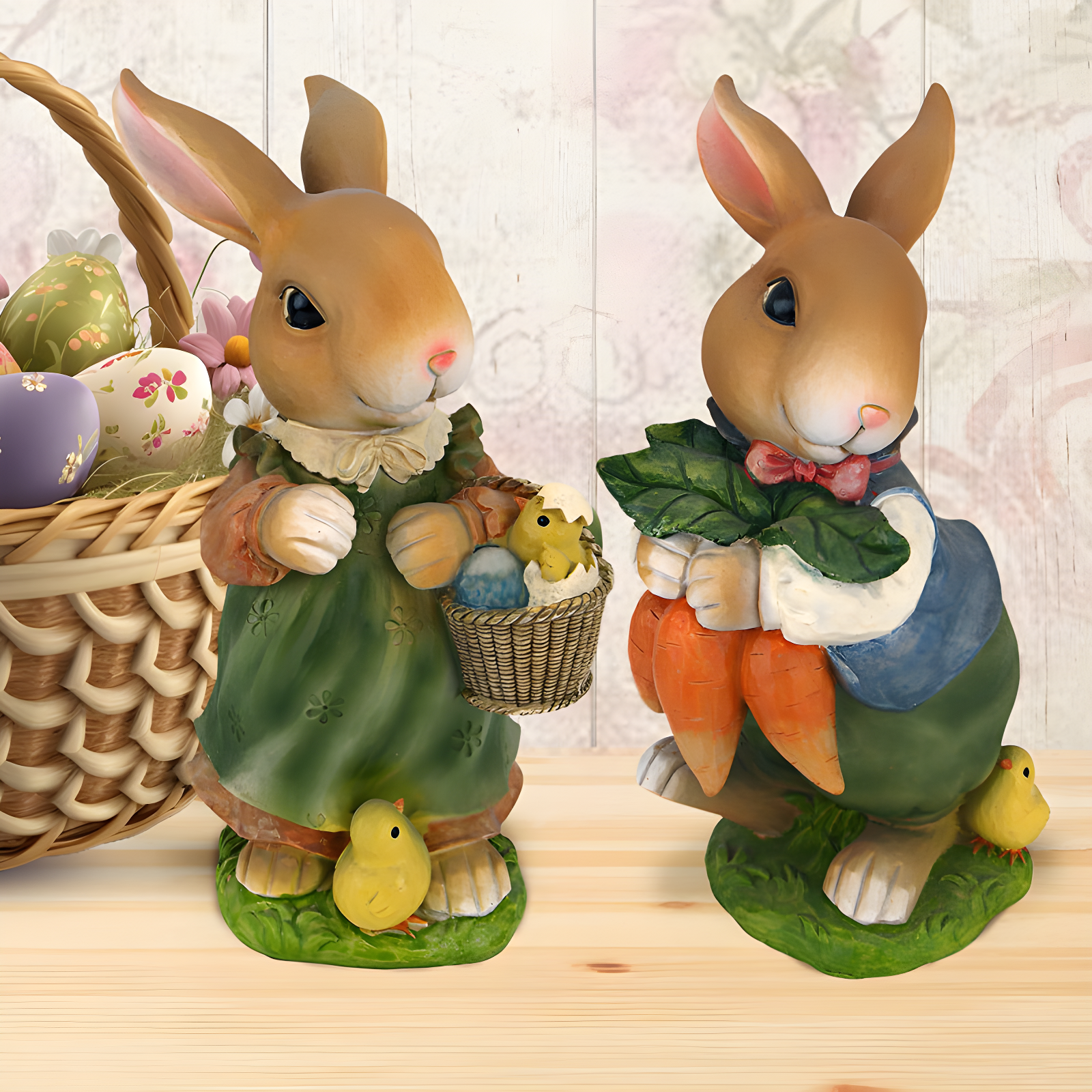 Hand-Painted Resin Bunny Rabbit Spring Decor Set