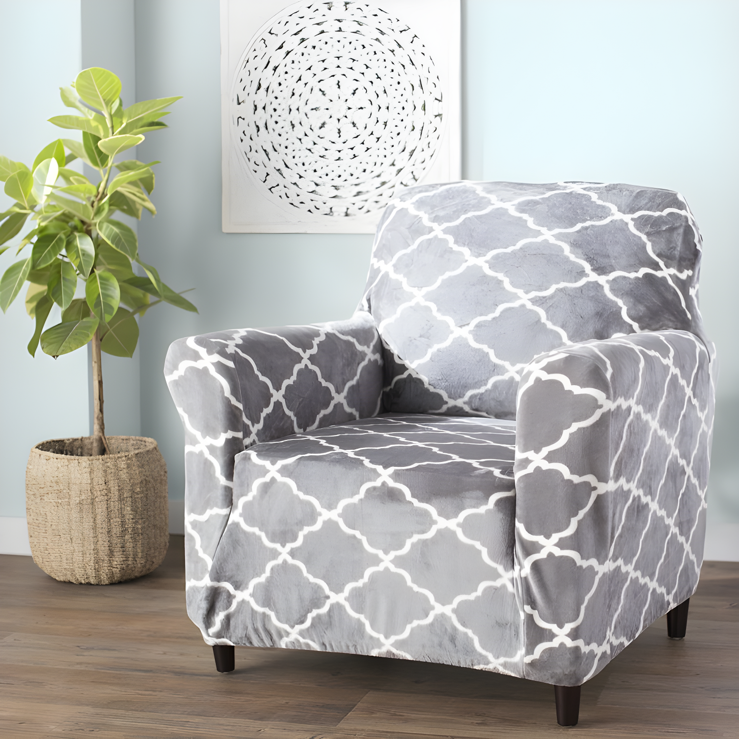 Lux Velvet Plush Grey Armchair Stretch Slipcover