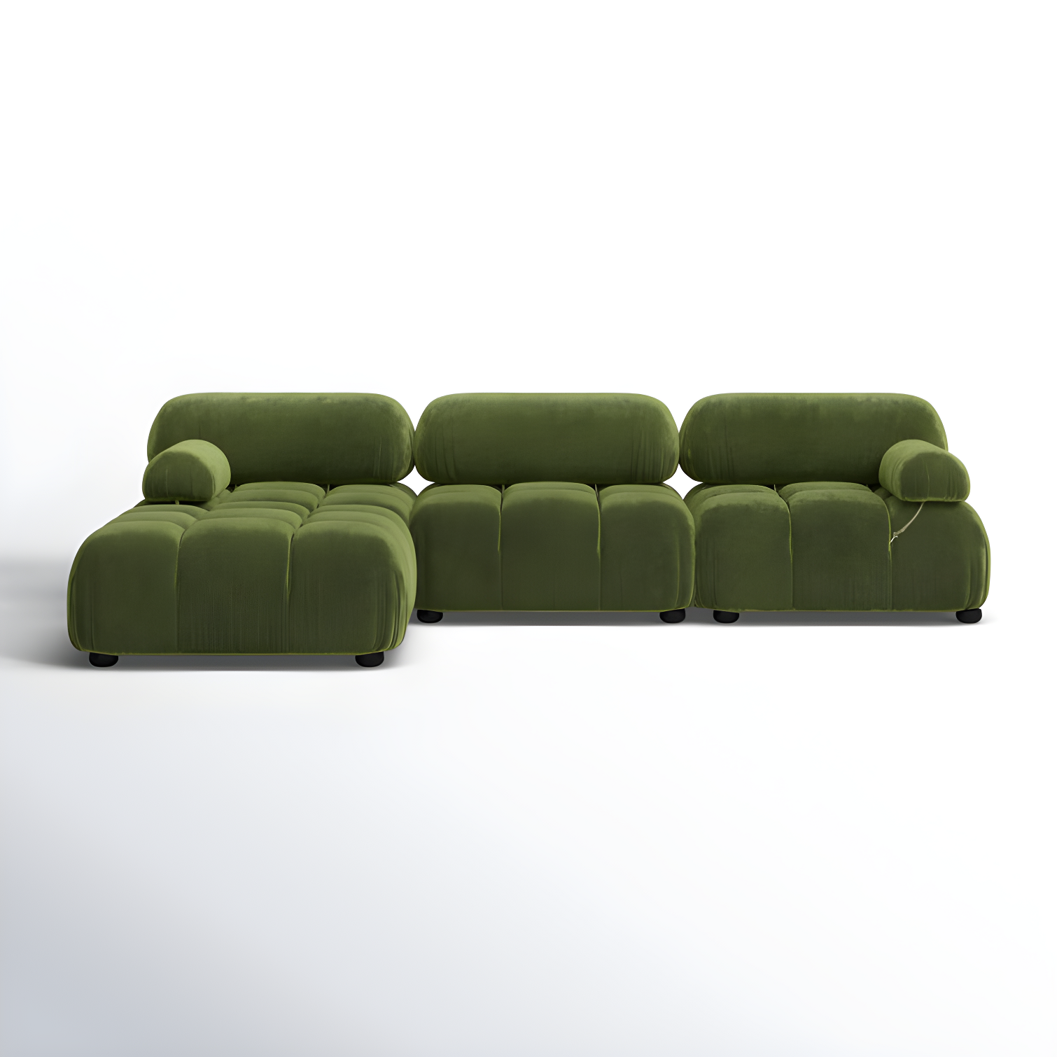 Olive Green Velvet Tufted 4-Piece Modular Sectional Sofa