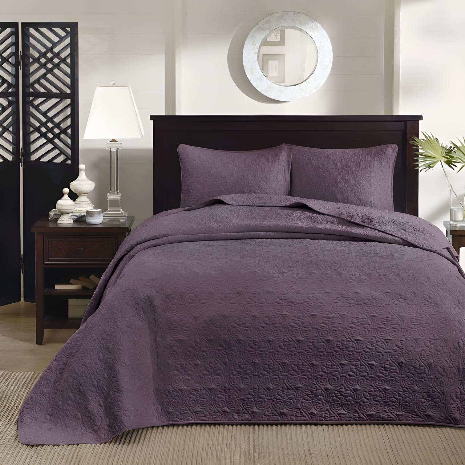 Queen Purple Reversible Microfiber Bedspread Set