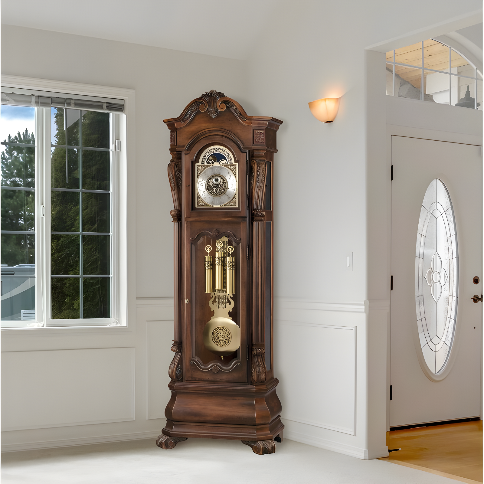 Hamlin 93'' Brown Wood Traditional Grandfather Clock