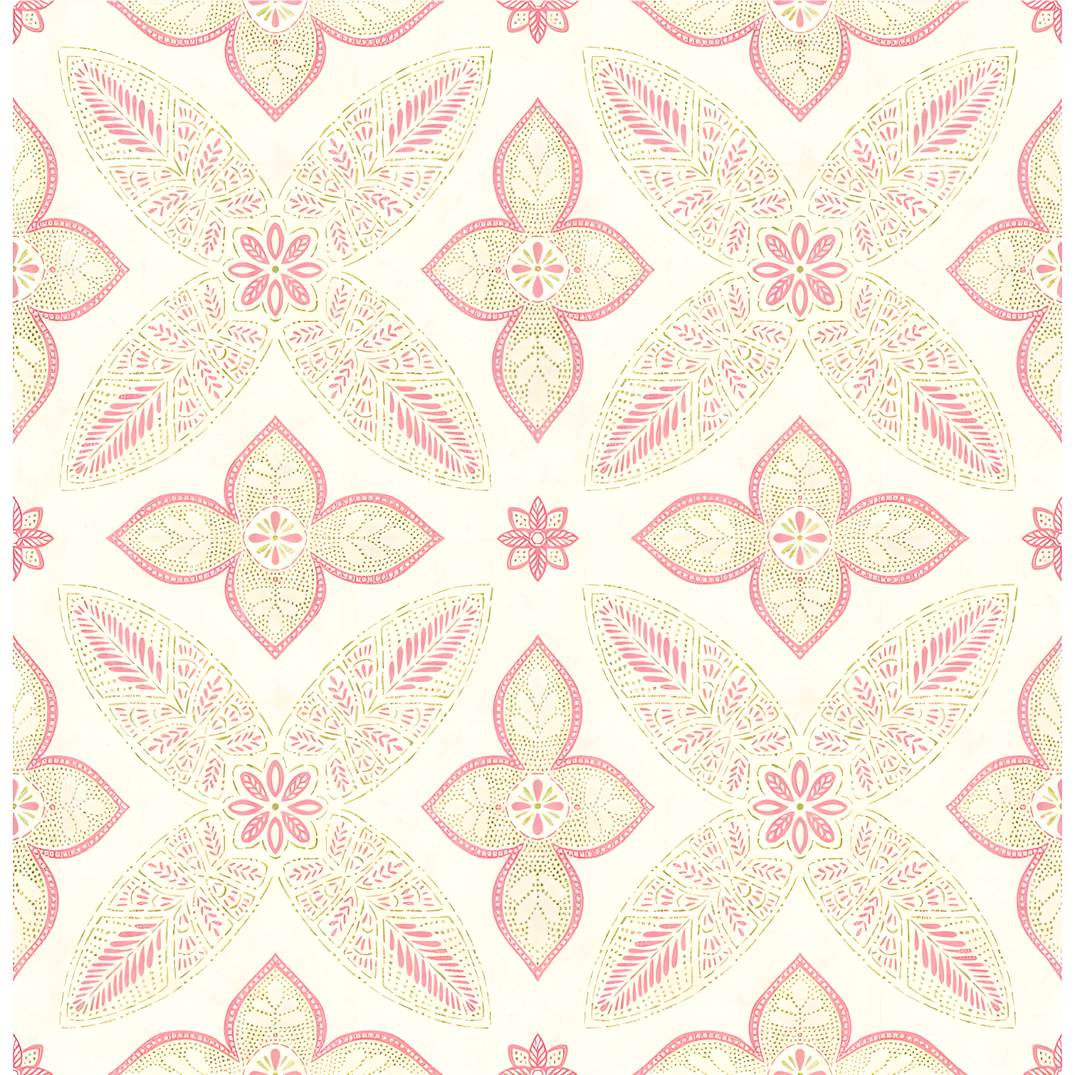 Off Beat Ethnic Pink Floral Geometric Wallpaper