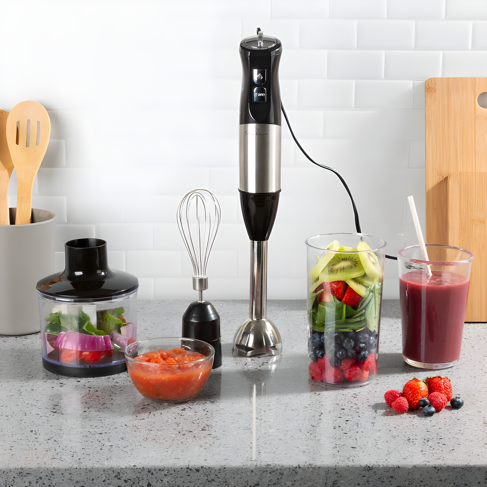 Classic Cuisine 6-Speed Black and Silver Immersion Blender Set