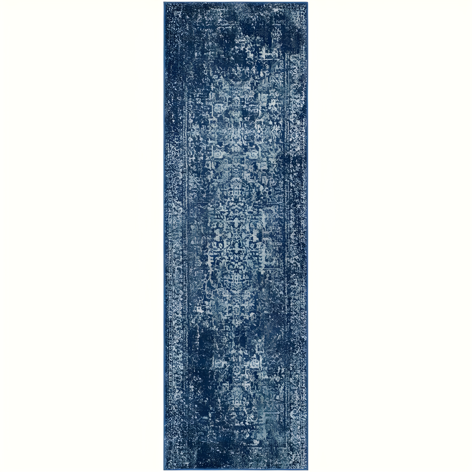 Navy and Ivory Synthetic Hand-knotted Runner Rug