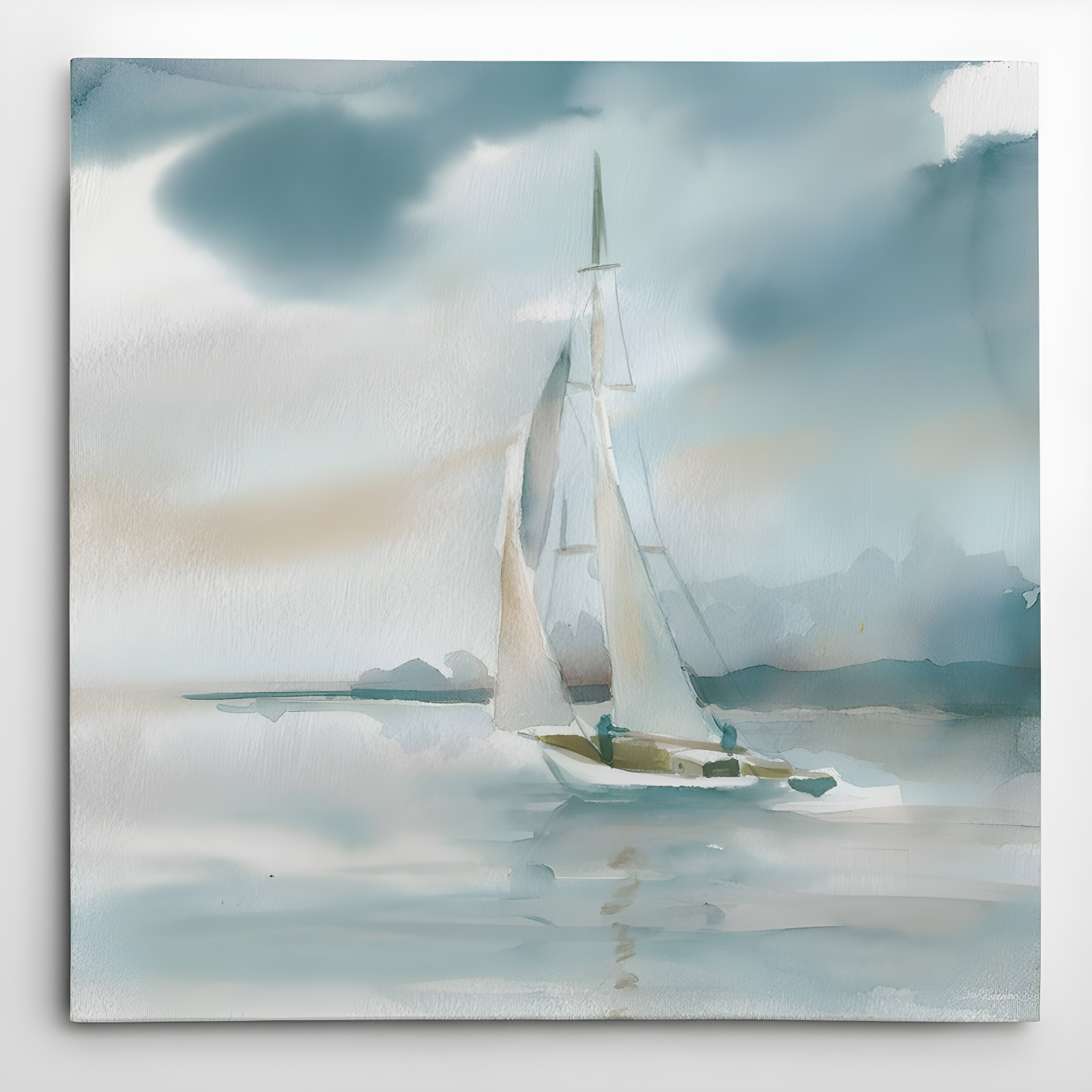 Subtle Mist I Blue and White Abstract Canvas Print