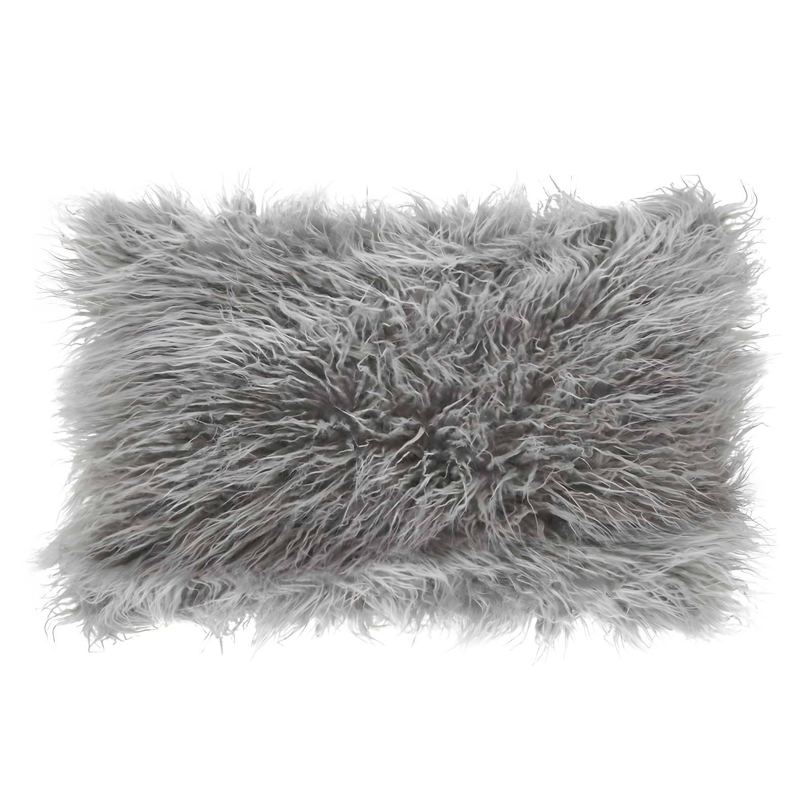 Small Gray Faux Mongolian Fur Lumbar Pillow