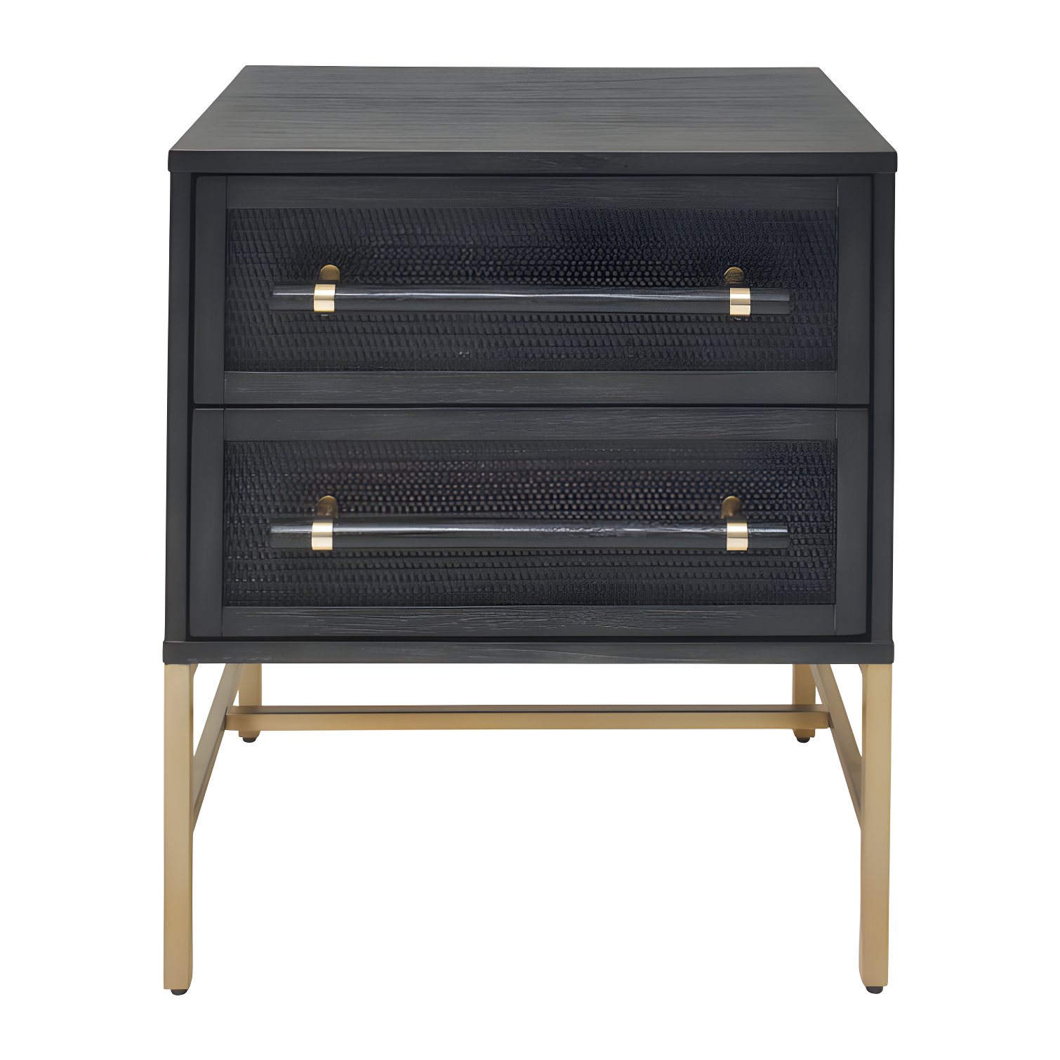 Sophia Antique Black 2-Drawer Rattan and Brass Nightstand