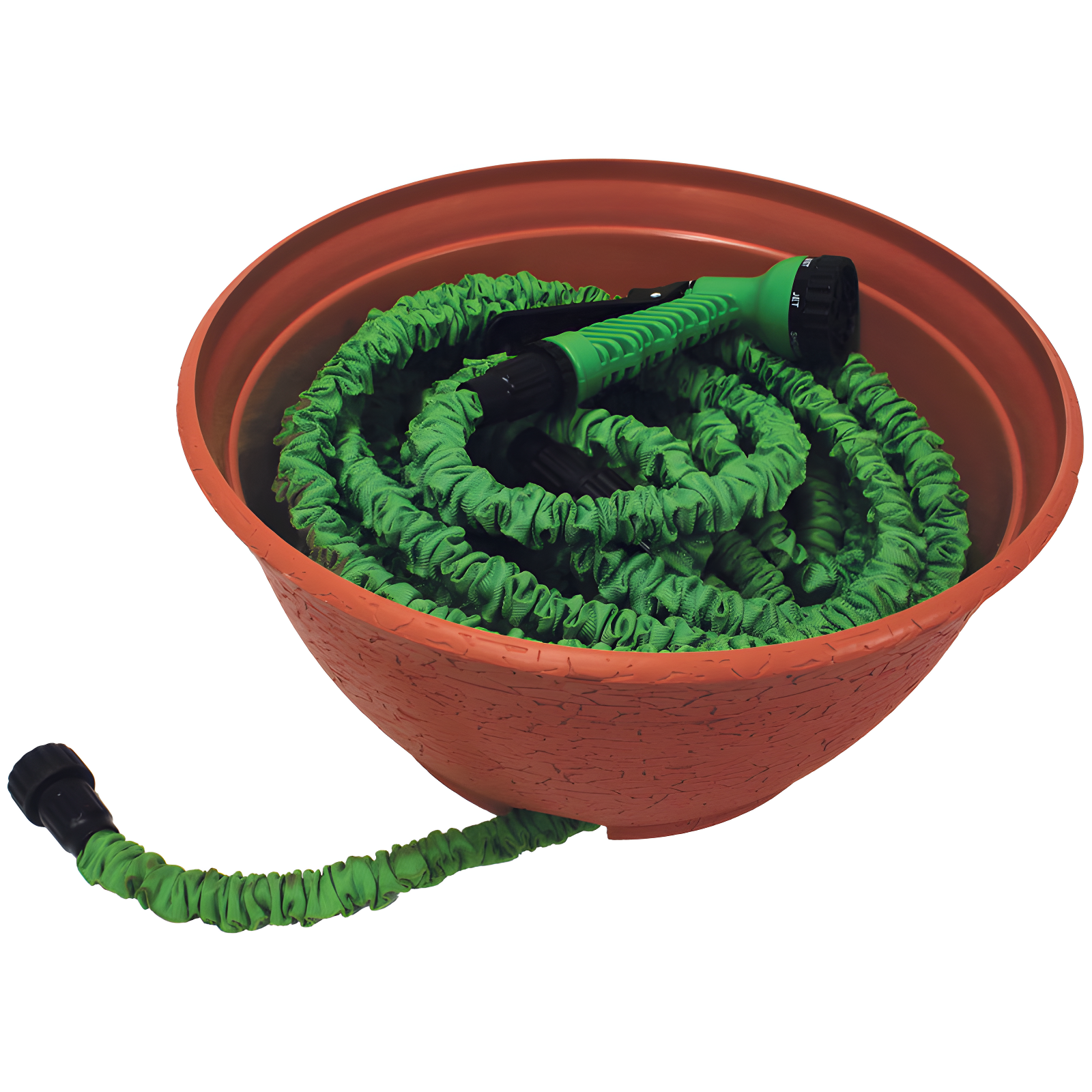 Rustic Terracotta Expandable Hose Storage Pot with Weather Resistant Feature