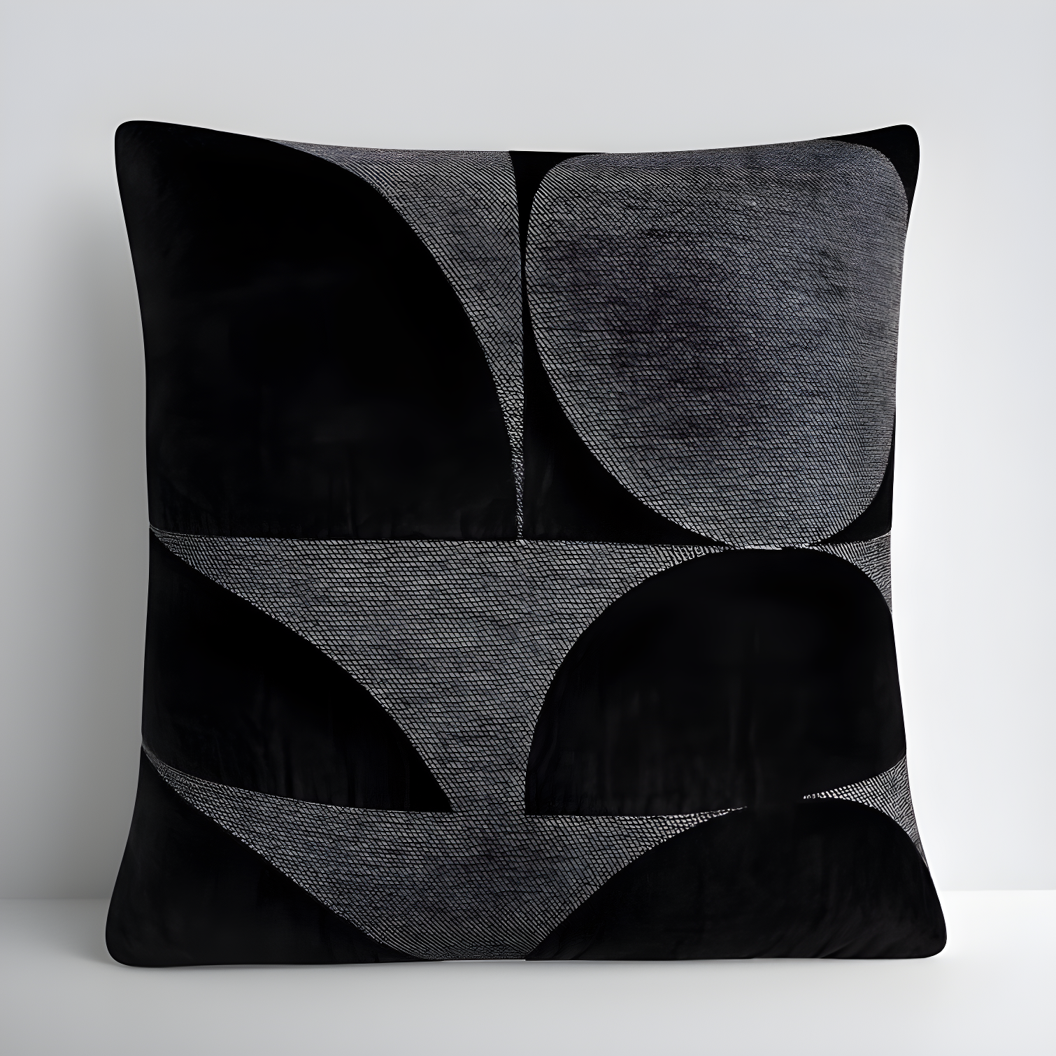 Black and Gray Embroidered Cotton Square Throw Pillow Set