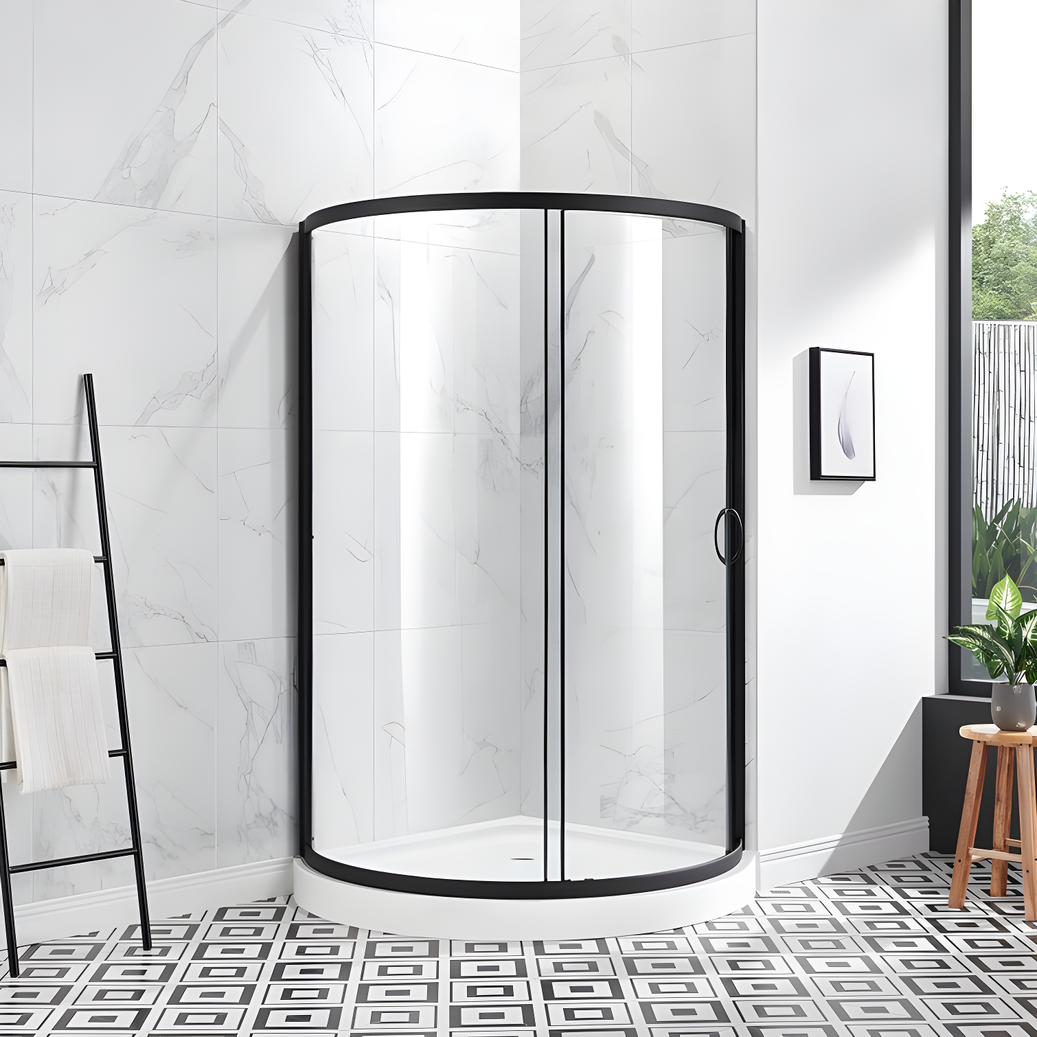 Breeze 36'' Black Framed Clear Glass Corner Shower Kit