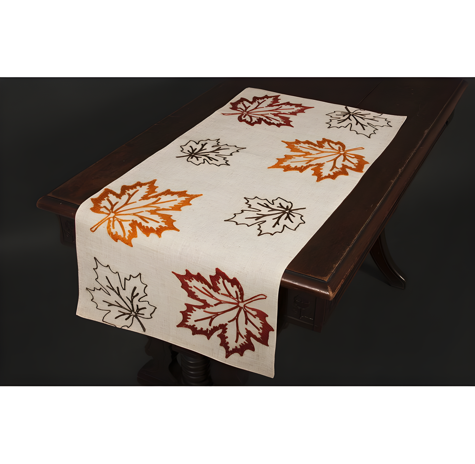 Rustic Autumn Embroidered Polyester Fall Table Runner, 36" x 16"