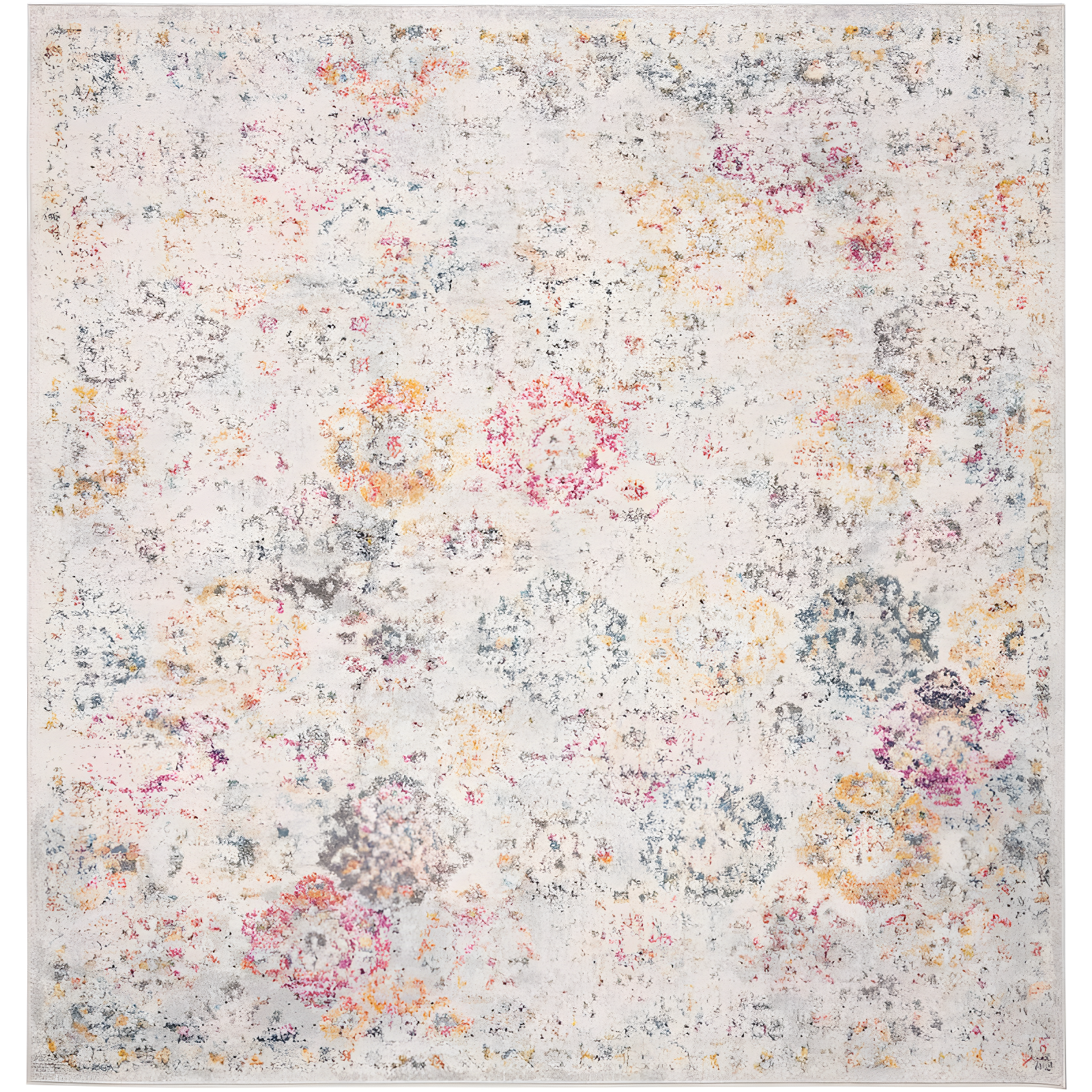 Gray and Gold Distressed Synthetic Square Area Rug