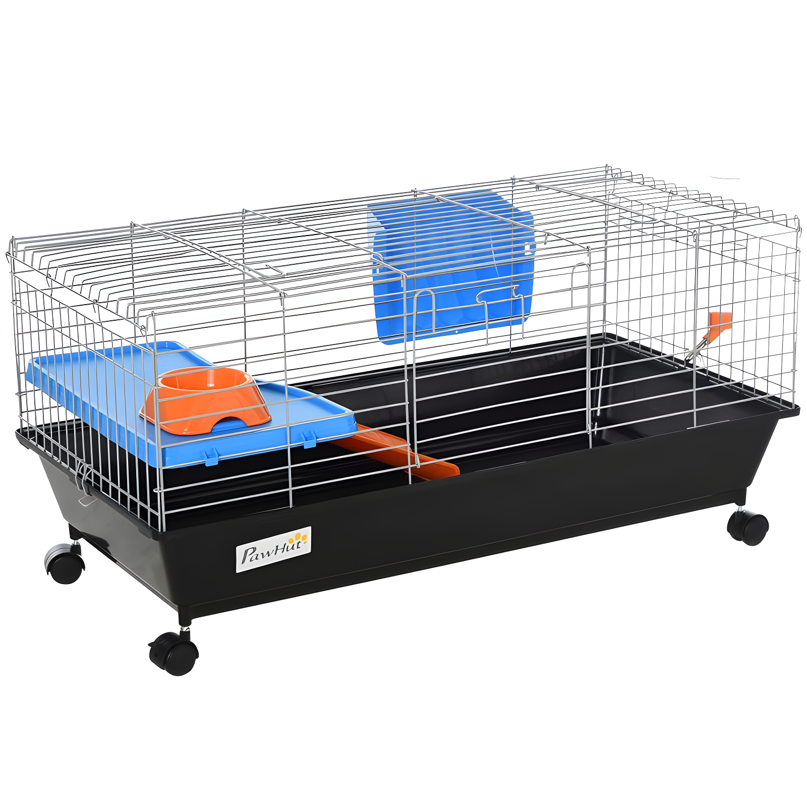 PawHut 35" Black Small Animal Cage with Wheels and Ramp