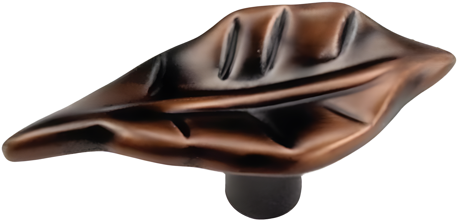 Venetian Bronze Leaf Shaped Cabinet Knob with Mounting Hardware