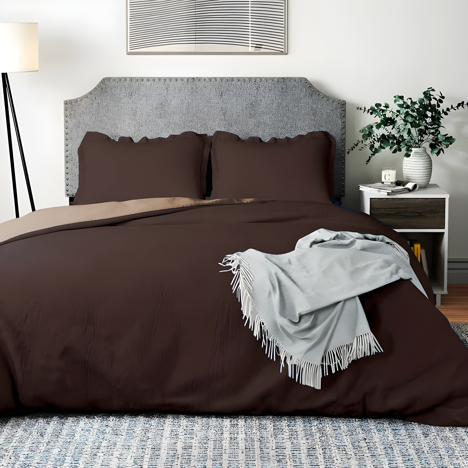 Twin/Twin XL Chocolate and Tan Reversible Microfiber Duvet Cover Set