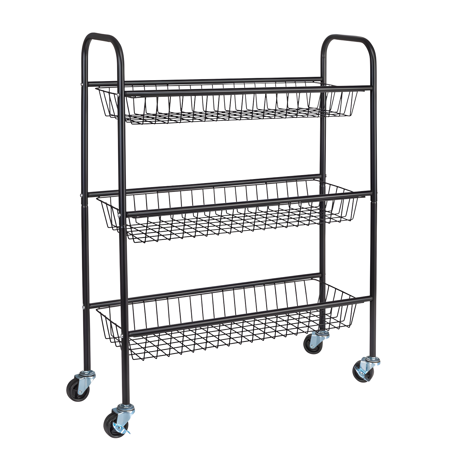 Black Slim 3-Tier Steel Laundry Storage Cart