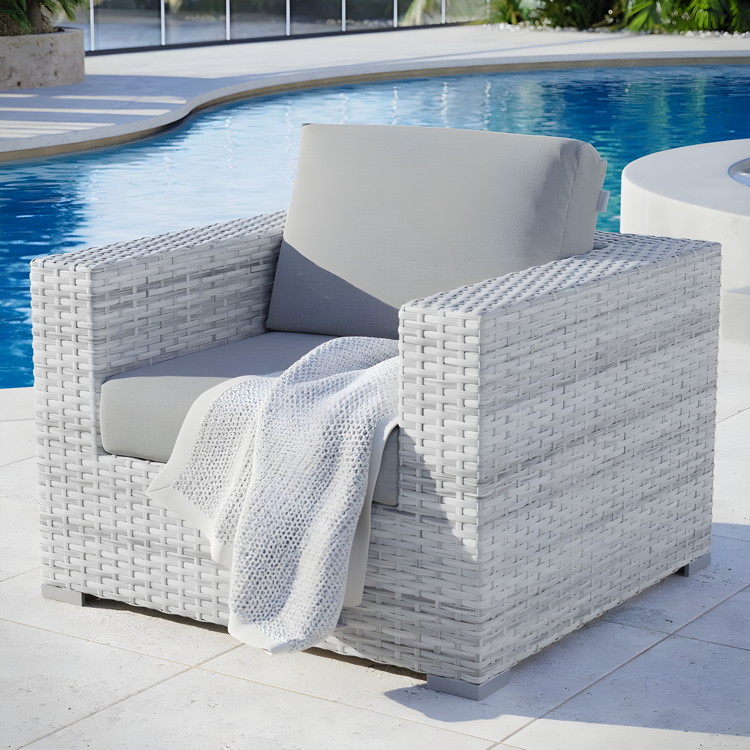 Light Gray Wicker Rattan Outdoor Patio Armchair