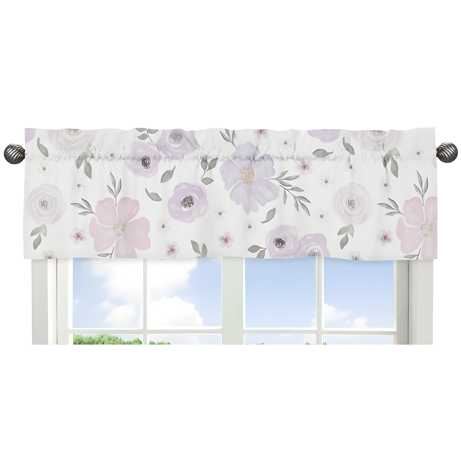 Lavender Purple and Pink Floral Watercolor Window Valance