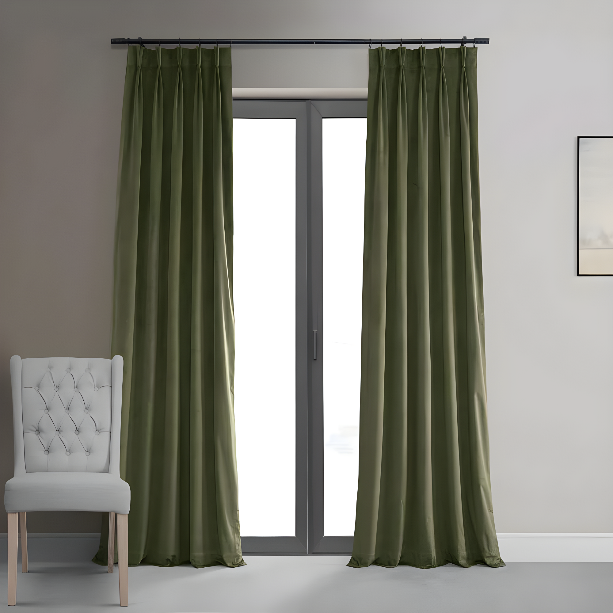 Hunter Green Velvet Blackout Pleated Curtain Panel 25" x 84"