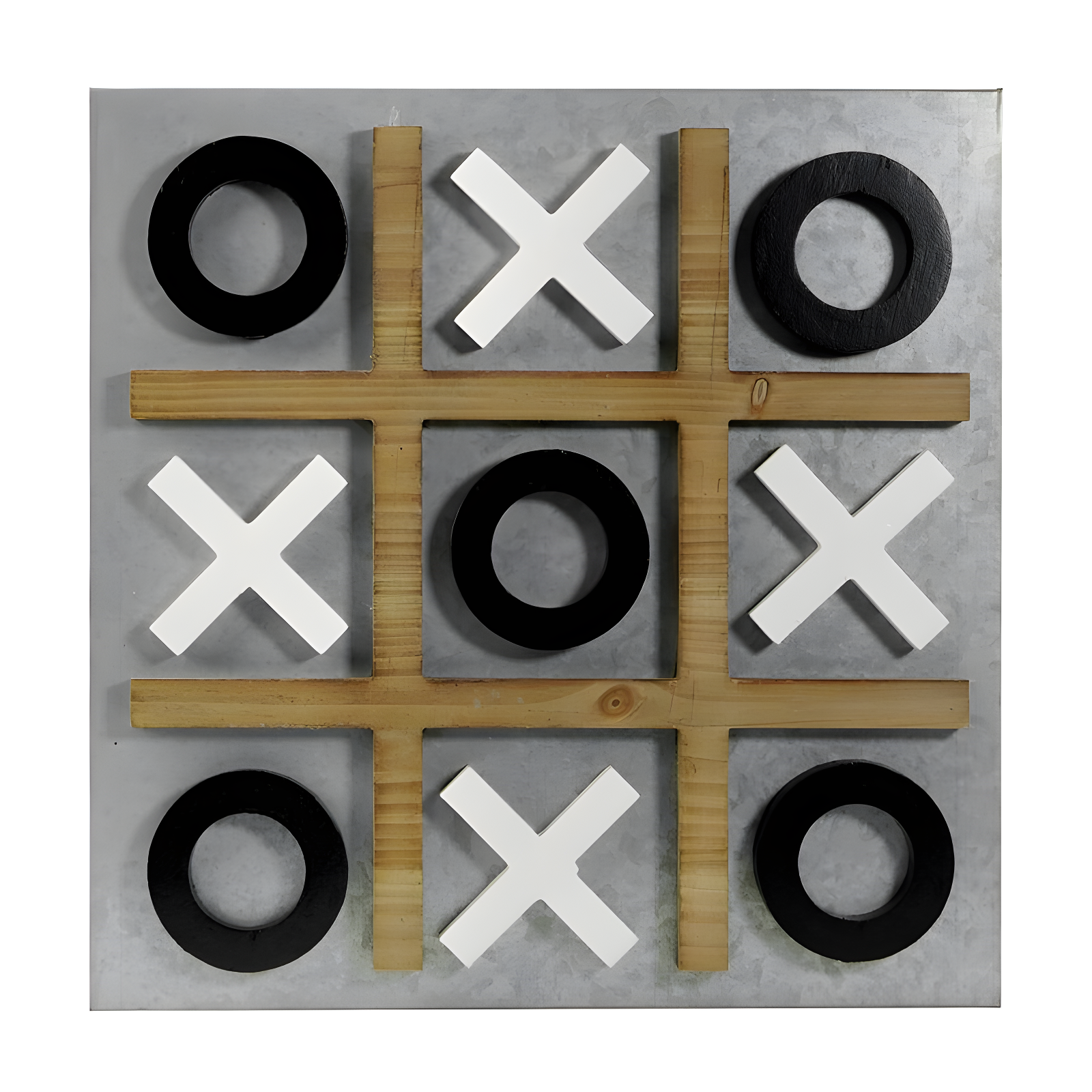 Rustic Multicolor Wood and Metal Tic Tac Toe Board